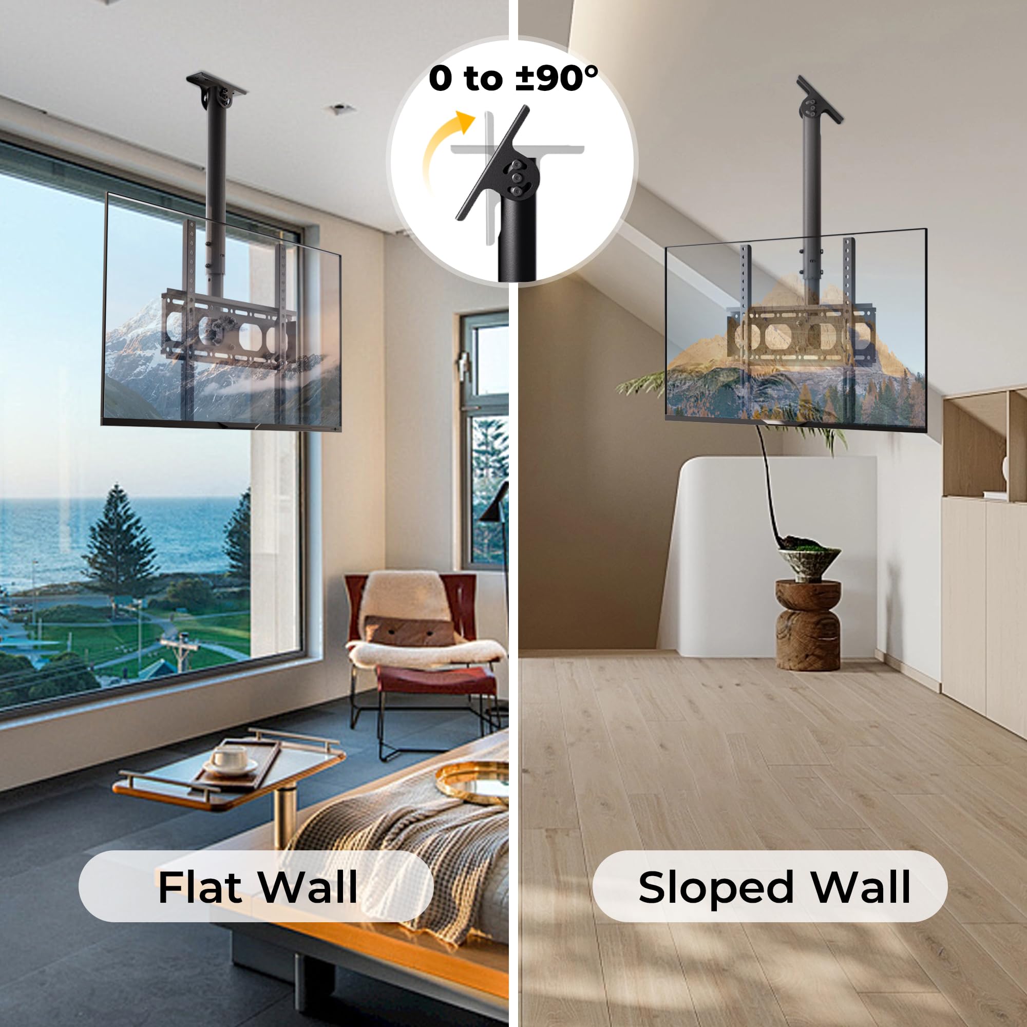 Ezise Ceiling Tv Wall Mount Bracket Fits Most 24 To 65 Inch Flat/Curved Tvs, Height Adjustable Full Motion Hanging Tv Mount Hold