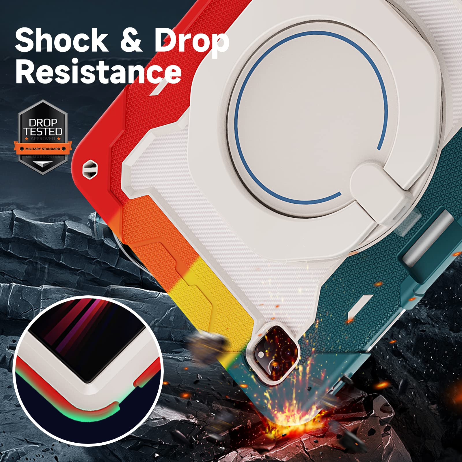 Roiskin For Ipad Pro 12.9 Inch Case (6Th/5Th/4Th/3Rd Generation)With Screen Protector For Kids, 360 Kickstand,Handle, Pencil Hol