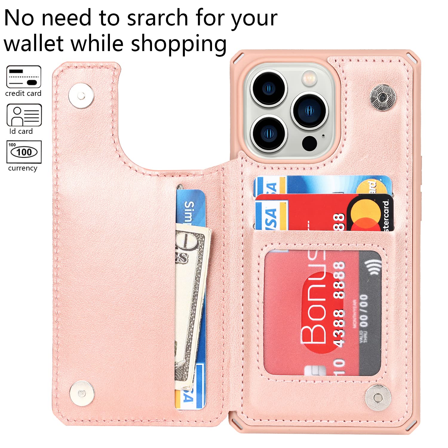 Cavor For Iphone 13 Pro Case With Card Holder,Iphone 13 Pro Wallet Case For Women Men,Phone Case Iphone 13 Pro Case With Stand &