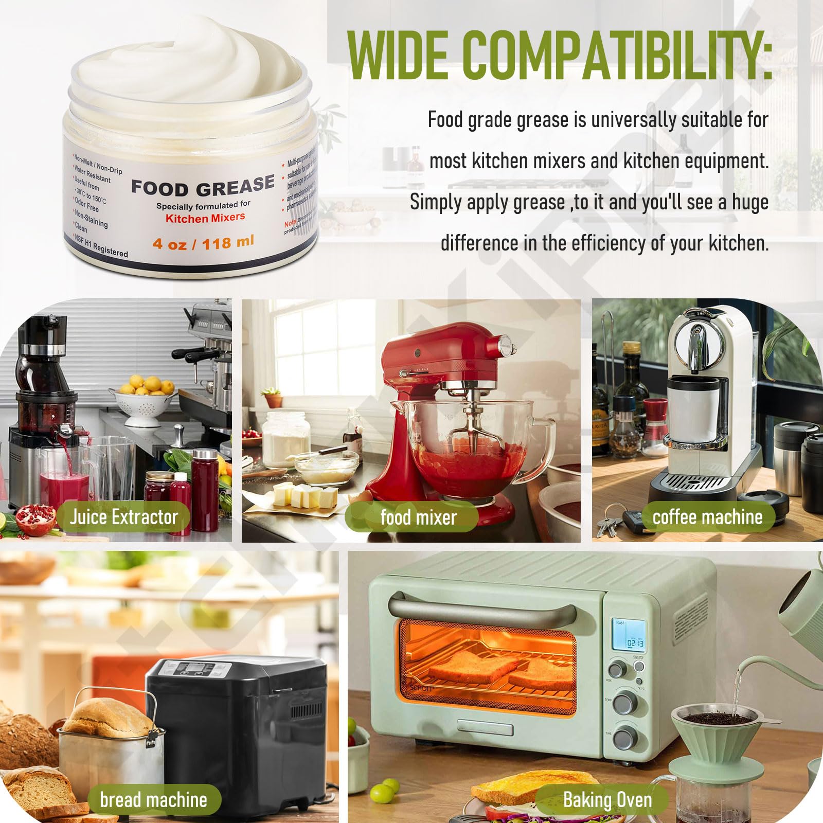 4 Oz Food Grade Grease For Kitchenaid Stand Mixer, Universally Compatible With Most Stand Mixers   Equipped With Gasket & Spatula   Pack Of 1 Can