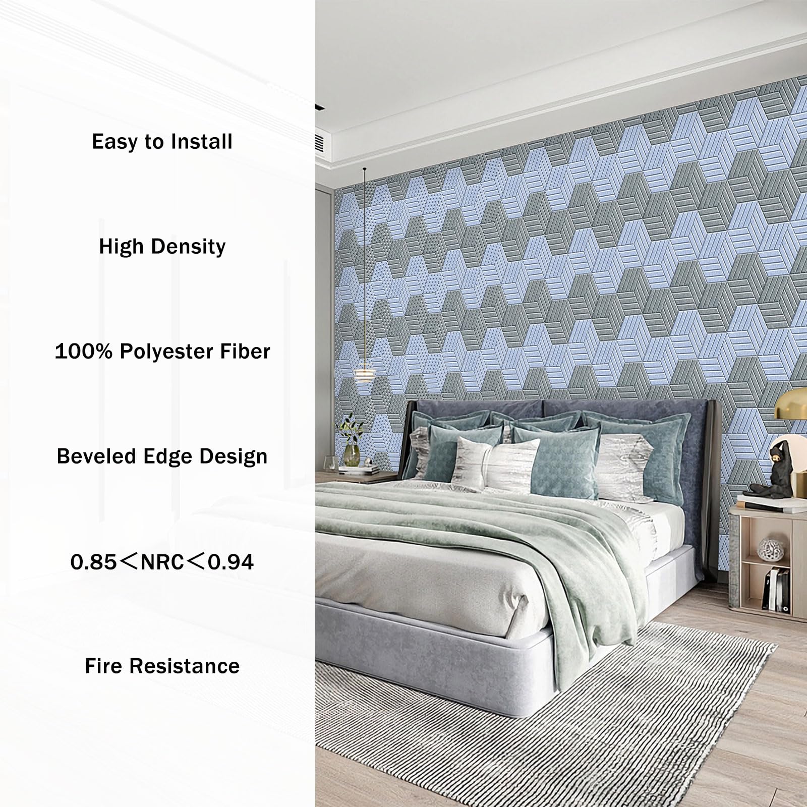 Shjade 12 Pack Acoustic Panel Self Adhesive, 14'' X 12'' X 0.4''High Density Sound Proof Padding, Hexagon Sound Proof Insulation