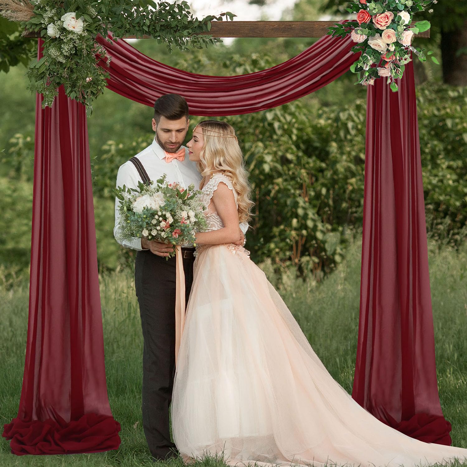 Fuhsy Wedding Arch Draping Fabric Burgundy Sheer Curtain Drapes 29'' X 20Ft 1 Panel Drapery Fabric Chiffon Backdrop Curtains Mar
