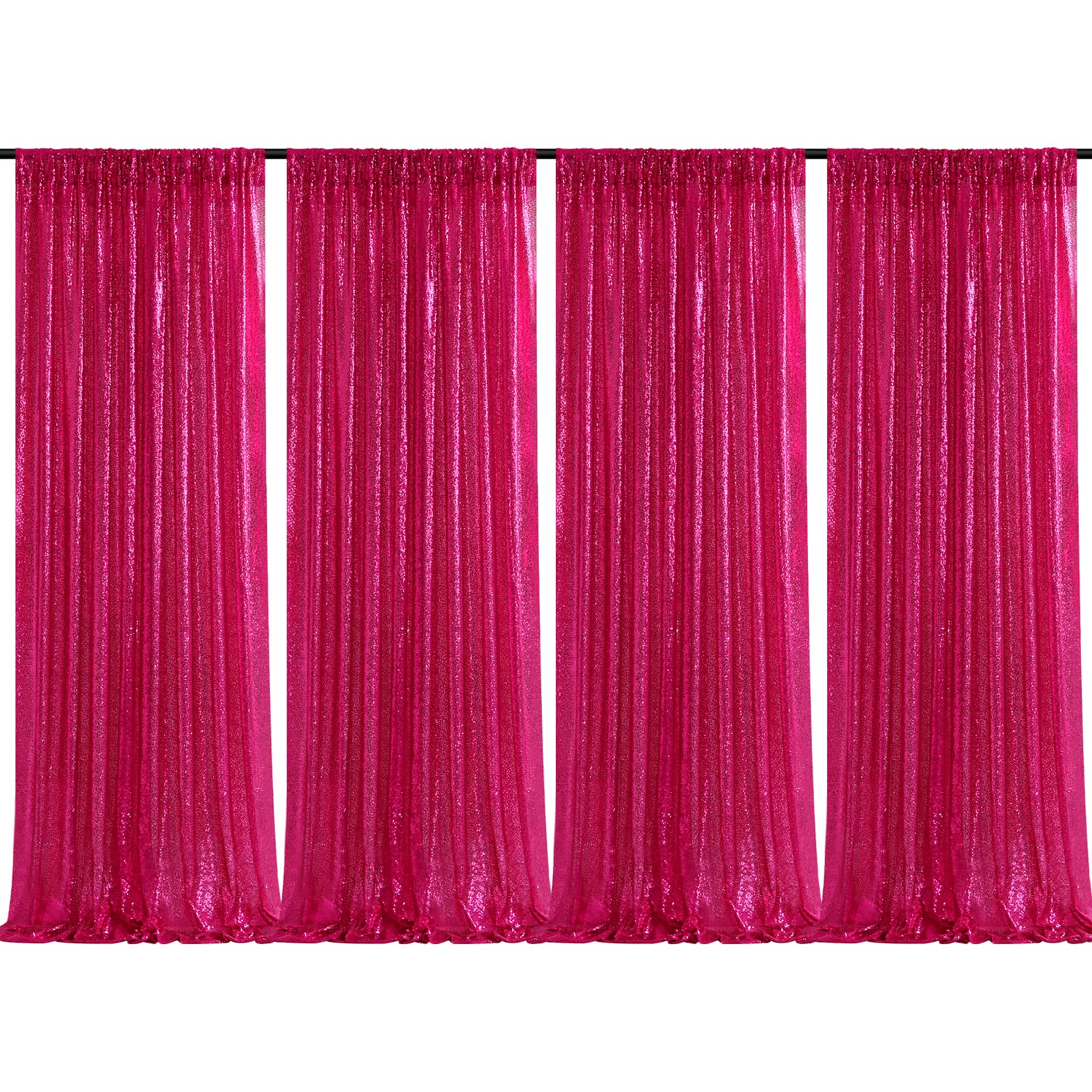 Fuchsia Sequin Backdrop Drapes 4 Panels 2Ftx8Ft Glitter Backdrop Curtains For Wedding Party Stage Decorations