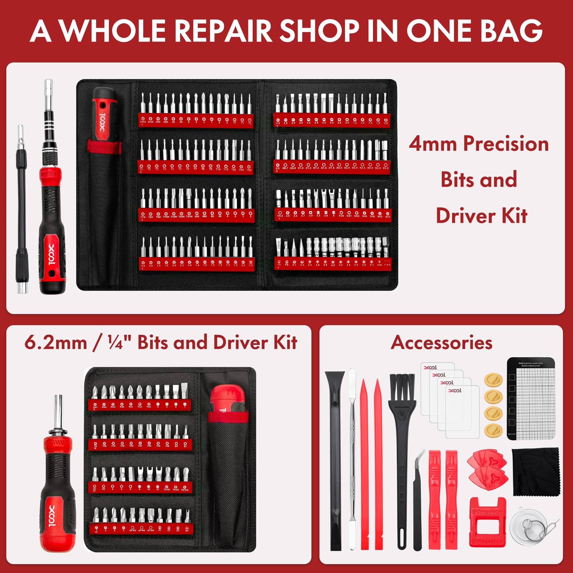 Xool 200 In 1 Precision Screwdriver Set, Electronics Repair Tool Magnetic Driver Kit With 164 Bits For Phone, Macbook, Computer,