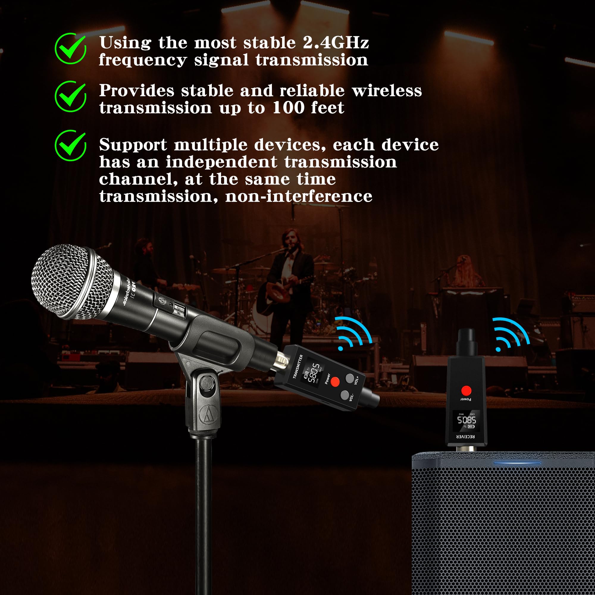 Elimavi 2.4Ghz Uhf Wireless Microphone System Xlr Mic Adapter Wireless Transmitter And Receiver For Dynamic Microphone, Audio Mi