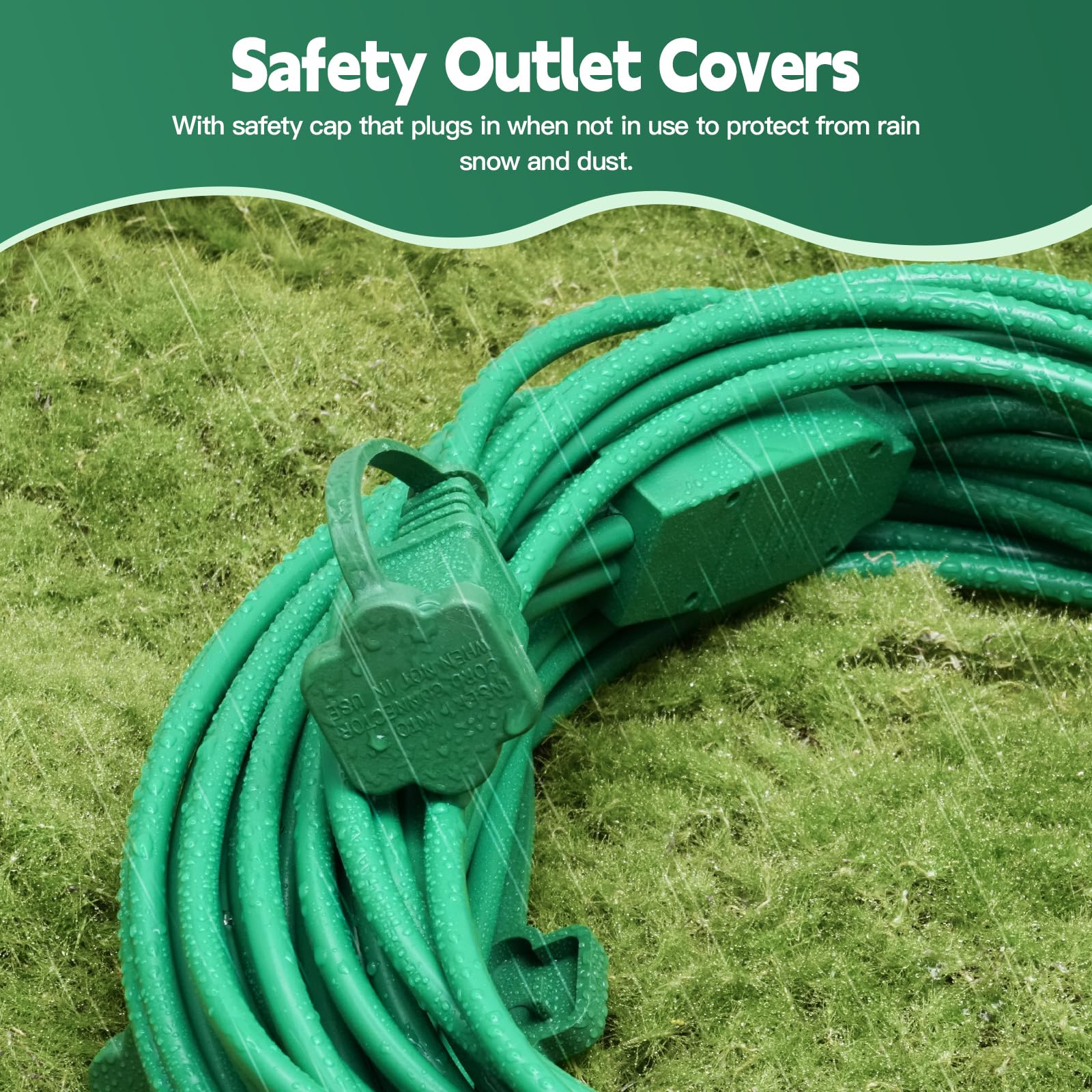 50Ft 4 Outlets Green Outdoor Extension Cords For Halloween Christmas Inflatables Blow Ups Yard Waterproof Outside With Multiple