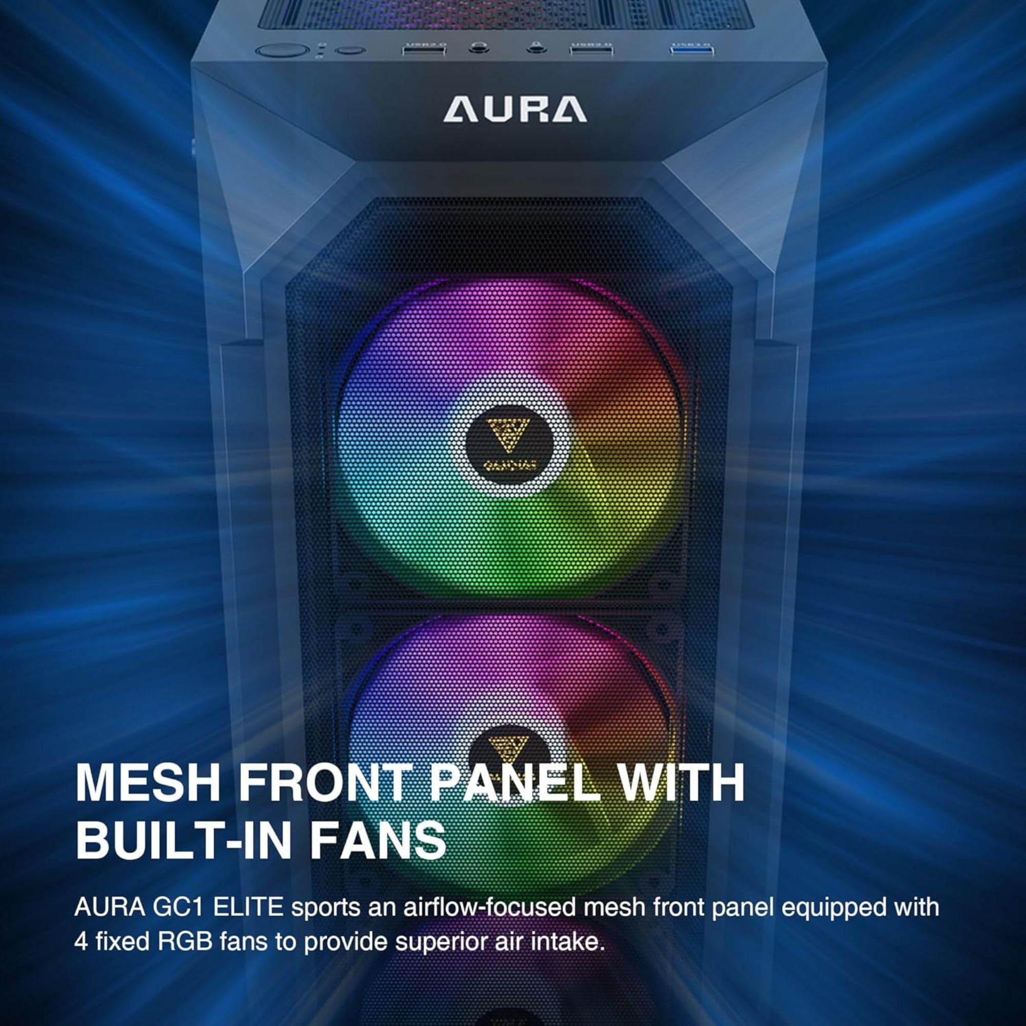 Gamdias Atx Mid Tower Gaming Computer Pc Case Tempered Glass, Built In 4X 120Mm Argb Case Fans, Front Airflow Mesh, Up To 6X120M