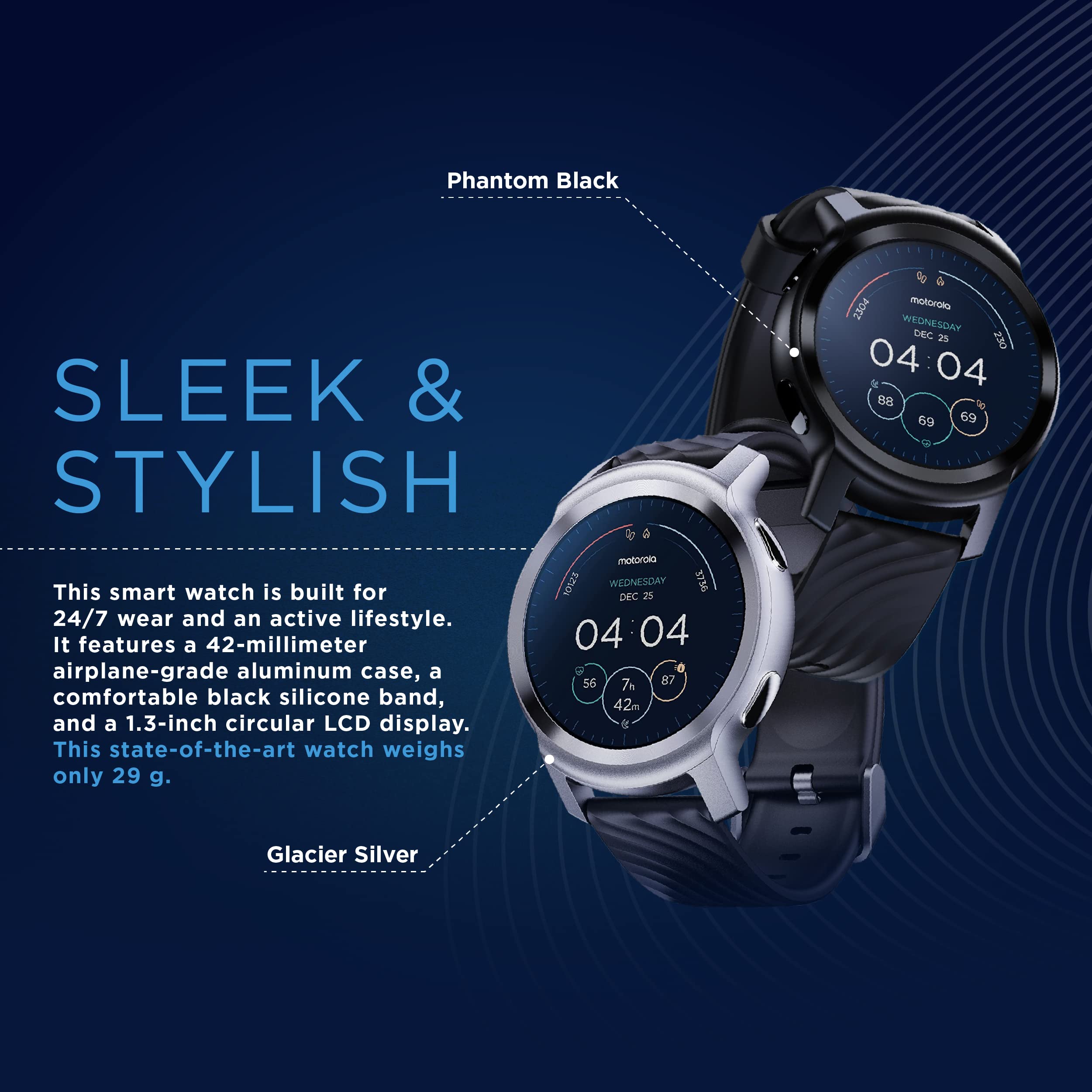 Motorola Moto Watch 100 Smart Watch,42-Millimeter, Gps, For Men And Women,14-Day Battery,24/7 Heart Rate, Spo2, 5 Atm Water-Resi