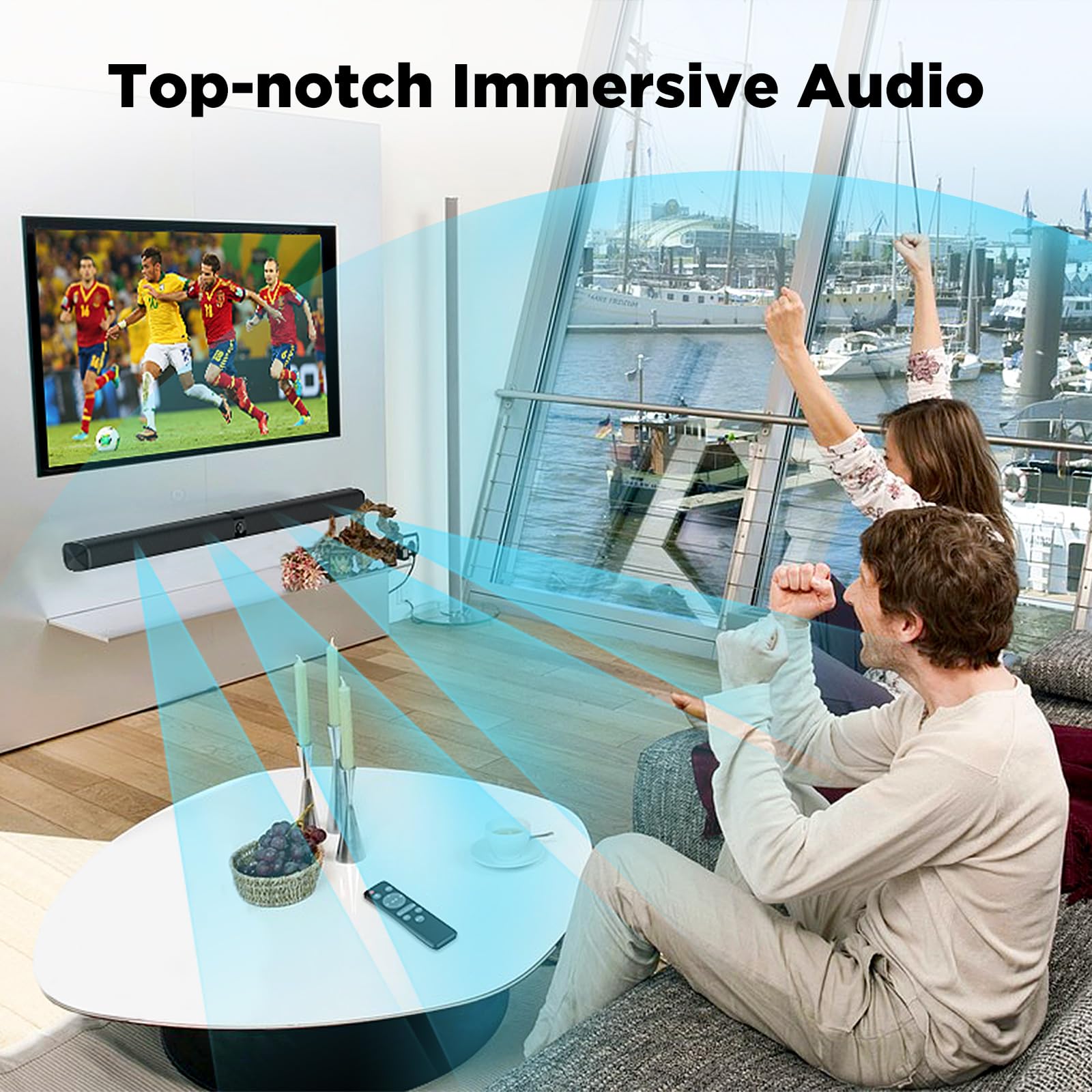 Assistrust Sound Bar, 60W Sound Bar For Smart Tv, 5.0 Bluetooth Tv Sound Bar, Wired & Wireless Soundbar With Auto Volume Boost,