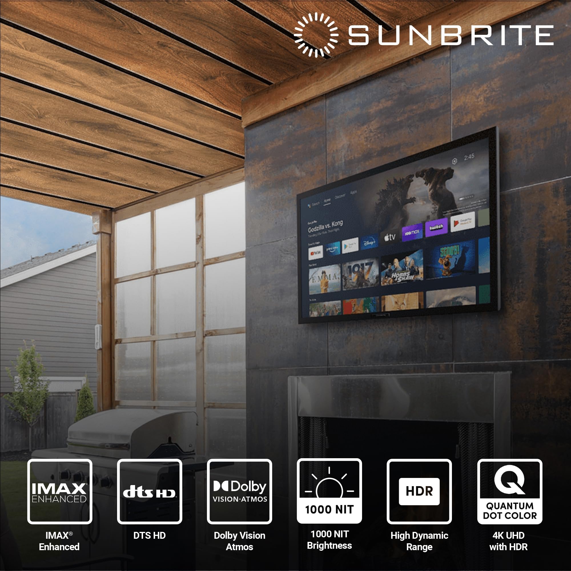 Sunbrite Veranda 3 Series 55 Inch Full Shade Smart Outdoor Tv, 4K Ultra Hd Hdr Qled Weatherproof Television, 1000 Nit Ultra Brig