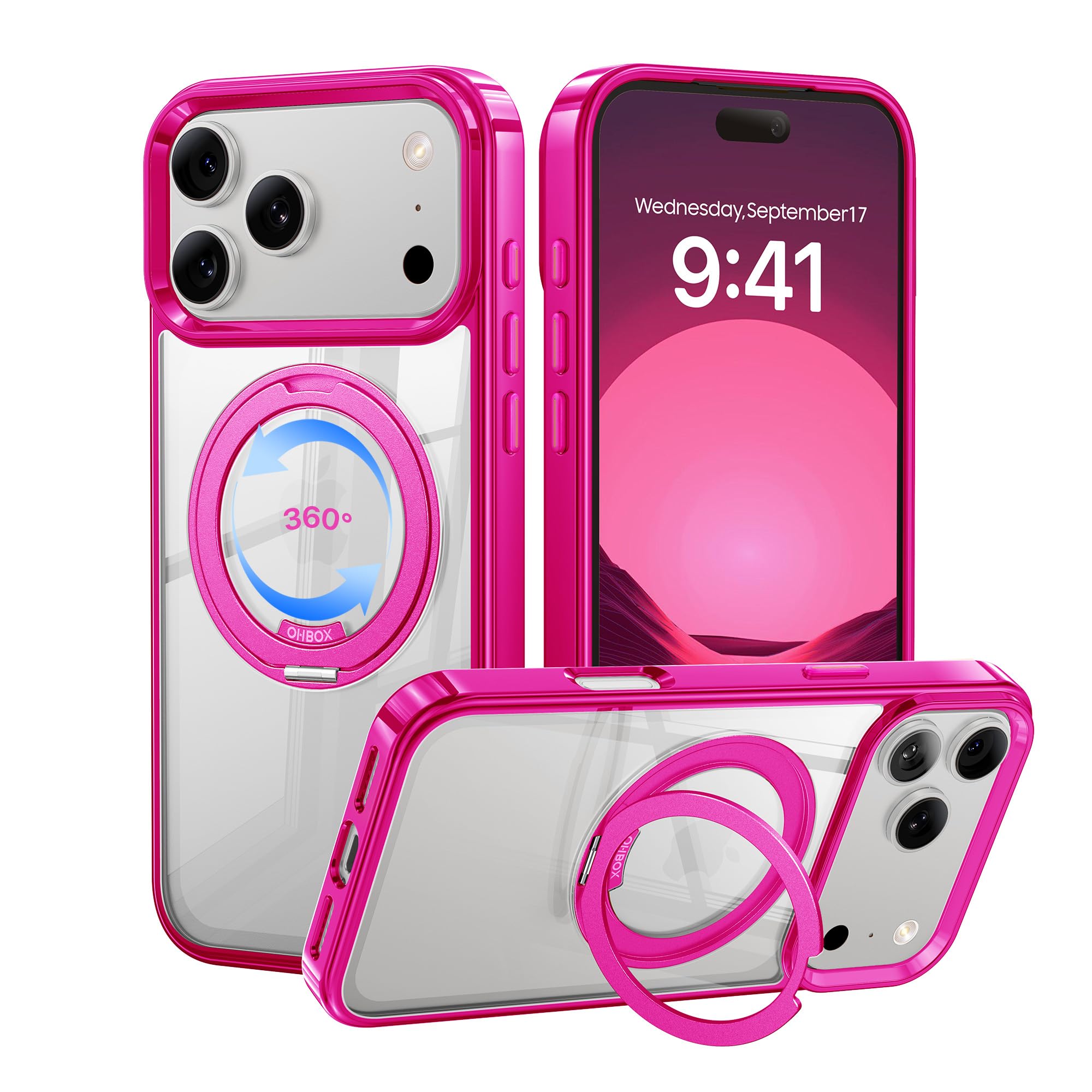 ohbox iPhone 17 Pro Max Case with Stand, Magnetic iPhone 17Pro Max Case Compatible with MagSafe, 17 Pro Max Cover Translucent Po
