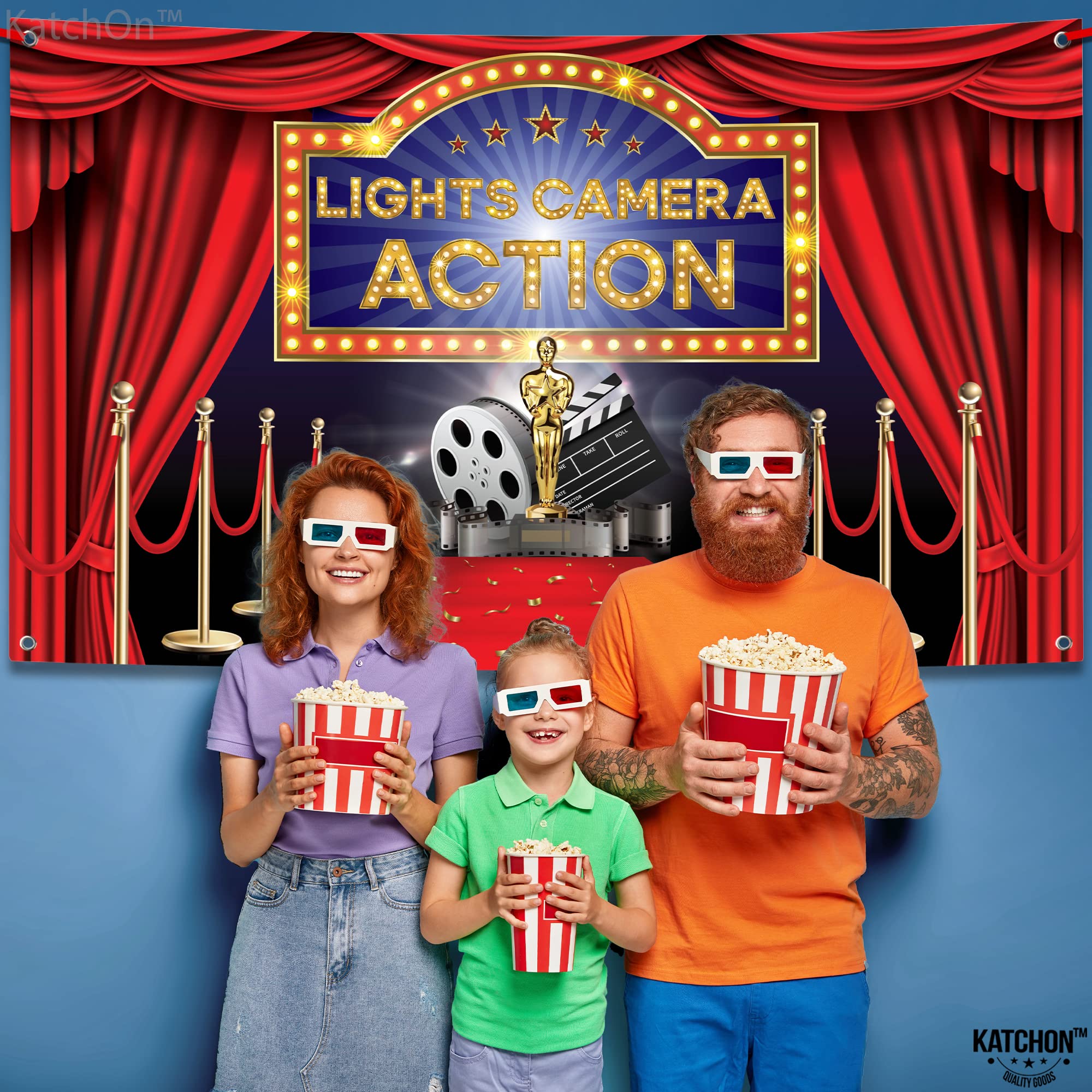 Katchon, Lights Camera Action Backdrop   Xtralarge 72X44 Inch | Movie Night Backdrop For Movie Night Decorations | Hollywood Par