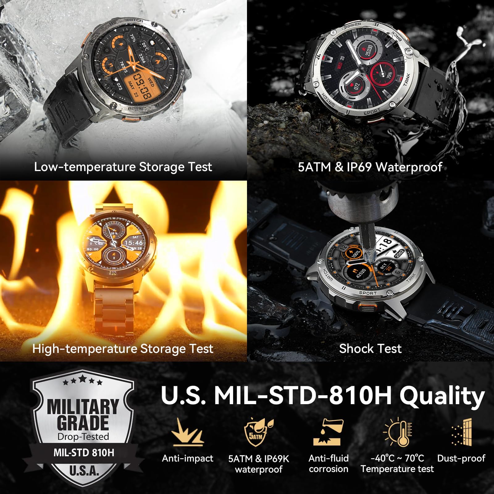 Amaztim Smart Watch, 60 Days Extra Long Battery, 5Atm Waterproof Swimming Diving, Full Metal Military Tactical, Answer/Make Call, 1.43' Amoled Display, Health Monitor Compatible For Iphone And Android