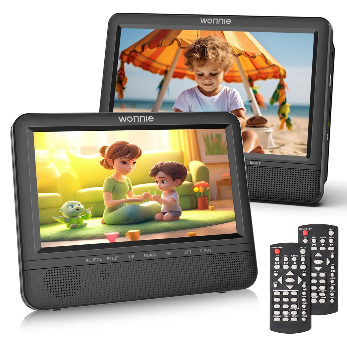Wonnie 7.5'' Car Dvd Player, Portable Dvd Player For Car Play The Same Or Two Different Movies With Headrest Strap, Support Last