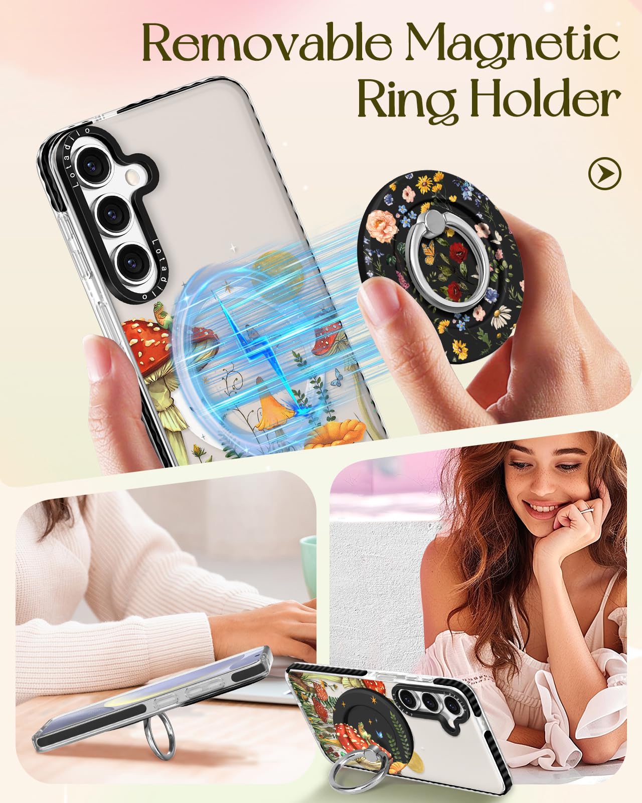 Lotadilo Cute Case For Samsung Galaxy S24 Fe For Women Girls - Funny Butterfly Mogu Design Compatible With Magsafe Magnetic Ring