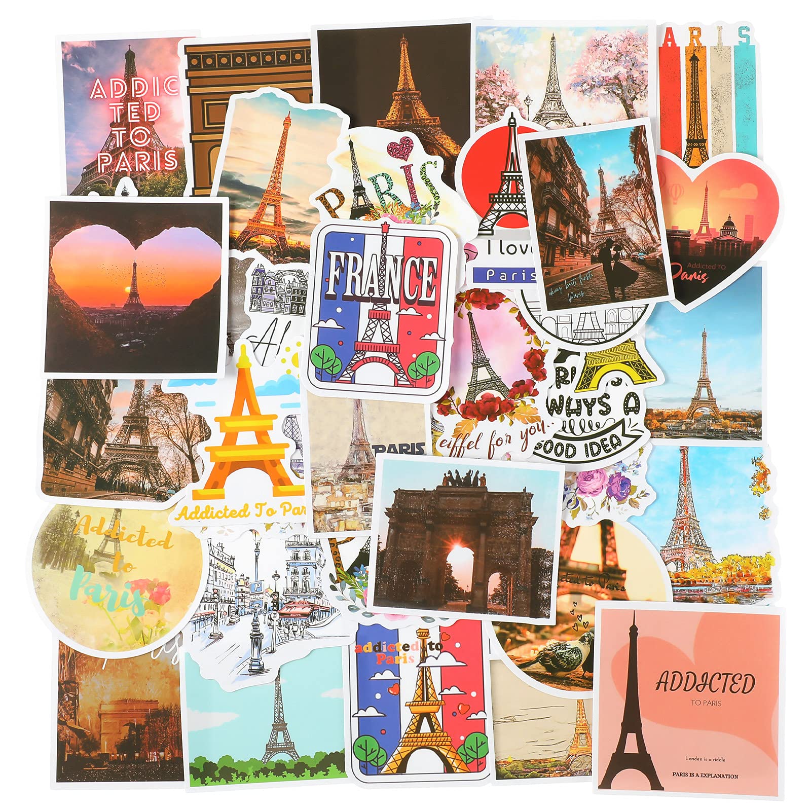 100 Pcs Paris Stickers Vinyl French Stickers Paris Vintage Stickers Waterproof Eiffel Tower Stickers Travel Stickers For Teens Girls Kids Scrapbooking Laptop Cellphone Water Bottles