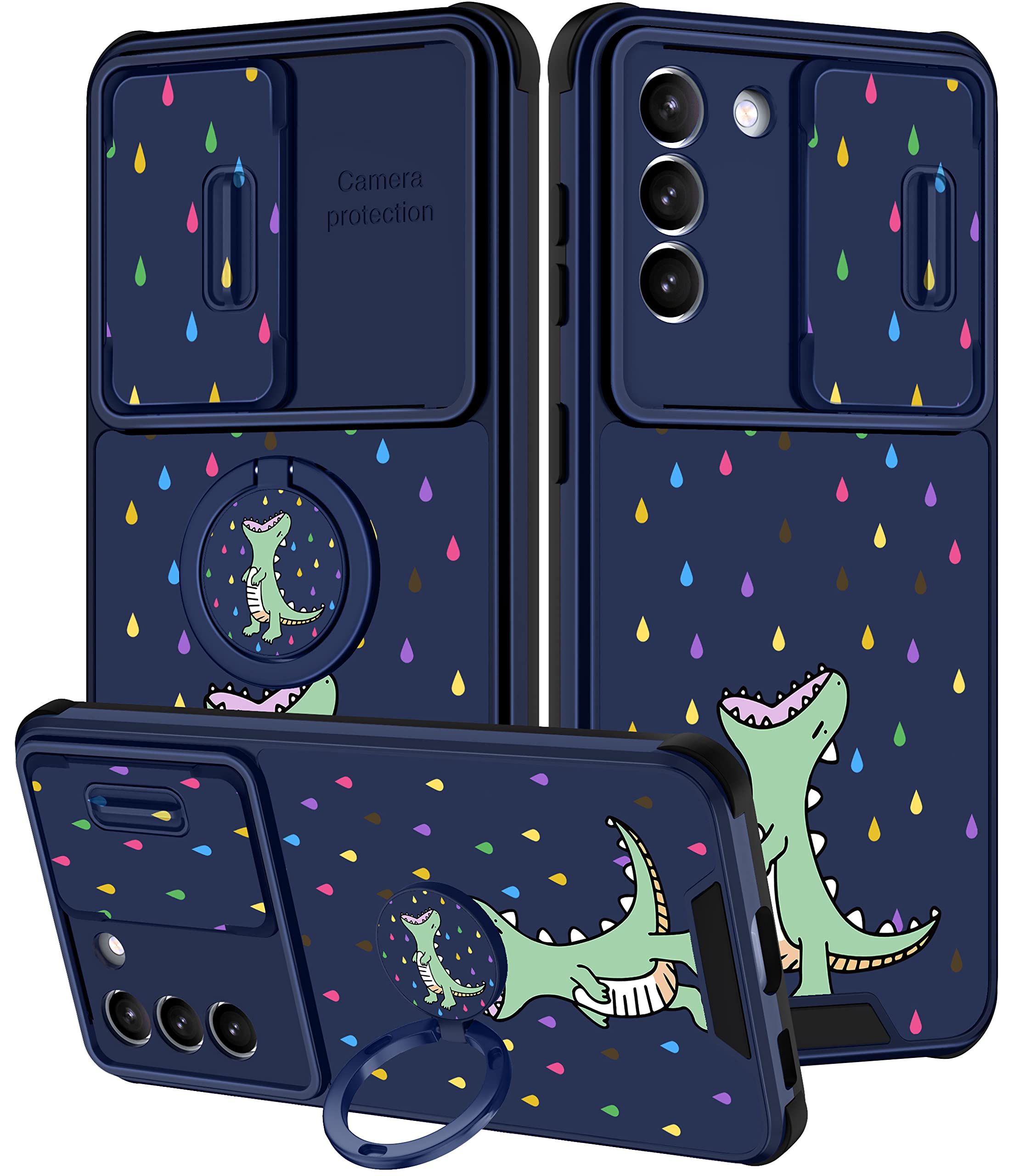 Goocrux (2In1 For Samsung Galaxy S21 Case Dinosaur Women Girls Cute Cartoon Phone Cover With Slide Camera Cover+Ring Holder Gree