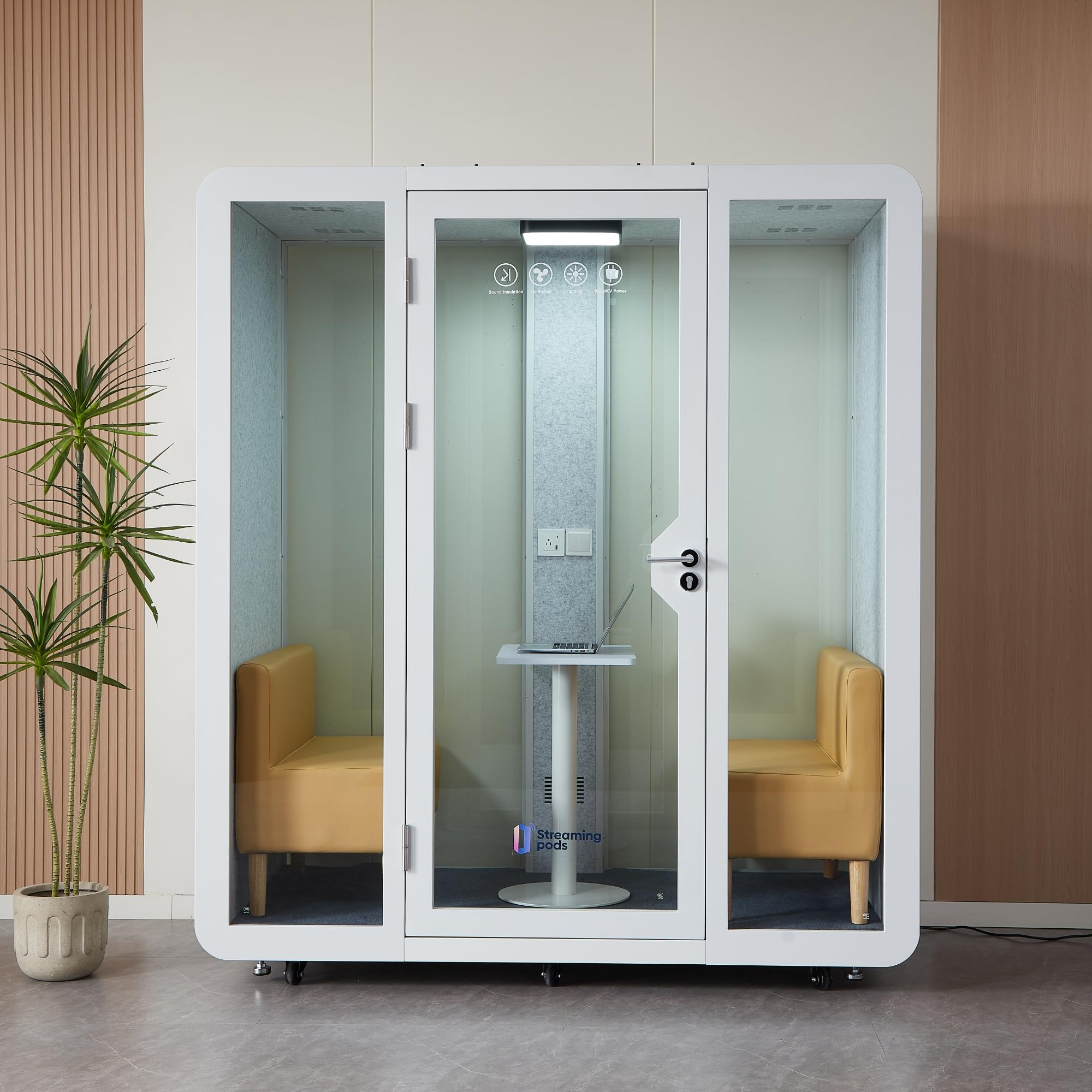 Gearonic Mobile Office Pod Booth, Standard Sound Proof Office Pod For 2 People, Sound Pod Booth With Mobile Roller, Led Lighting