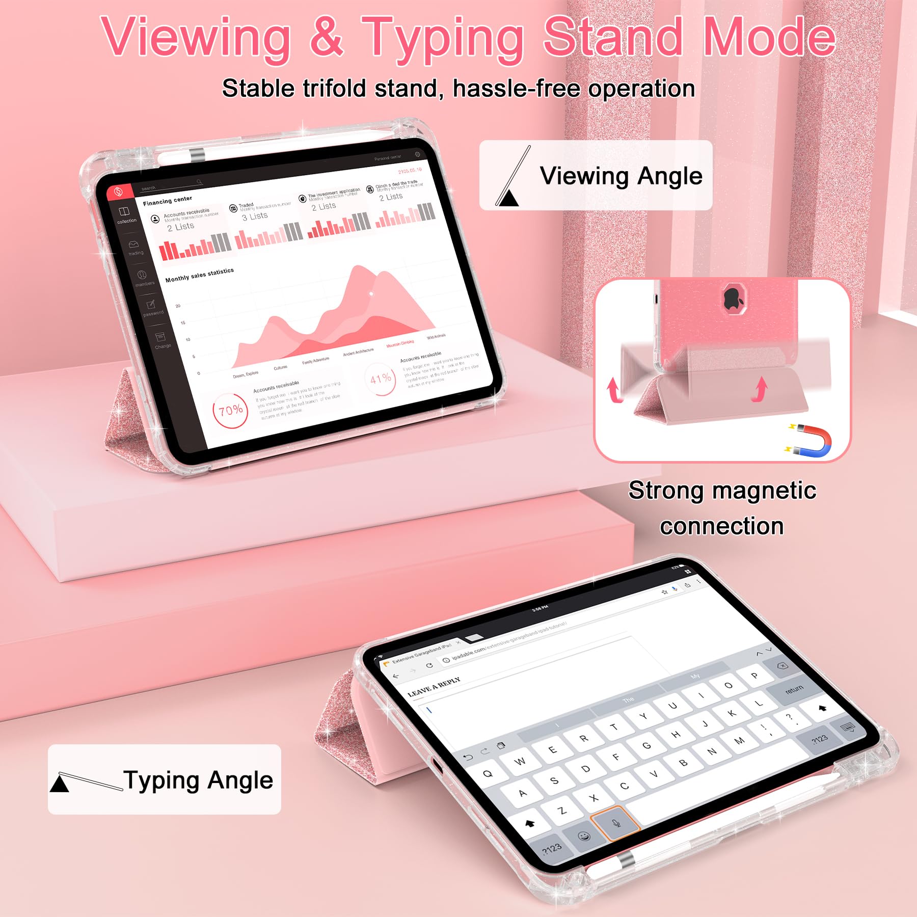 Sevrok Ipad 10Th Generation Case 2022 10.9 Inch With Pencil Holder, Sparkle Glitter Leather Trifold Stand Magnetic Smart Cover W