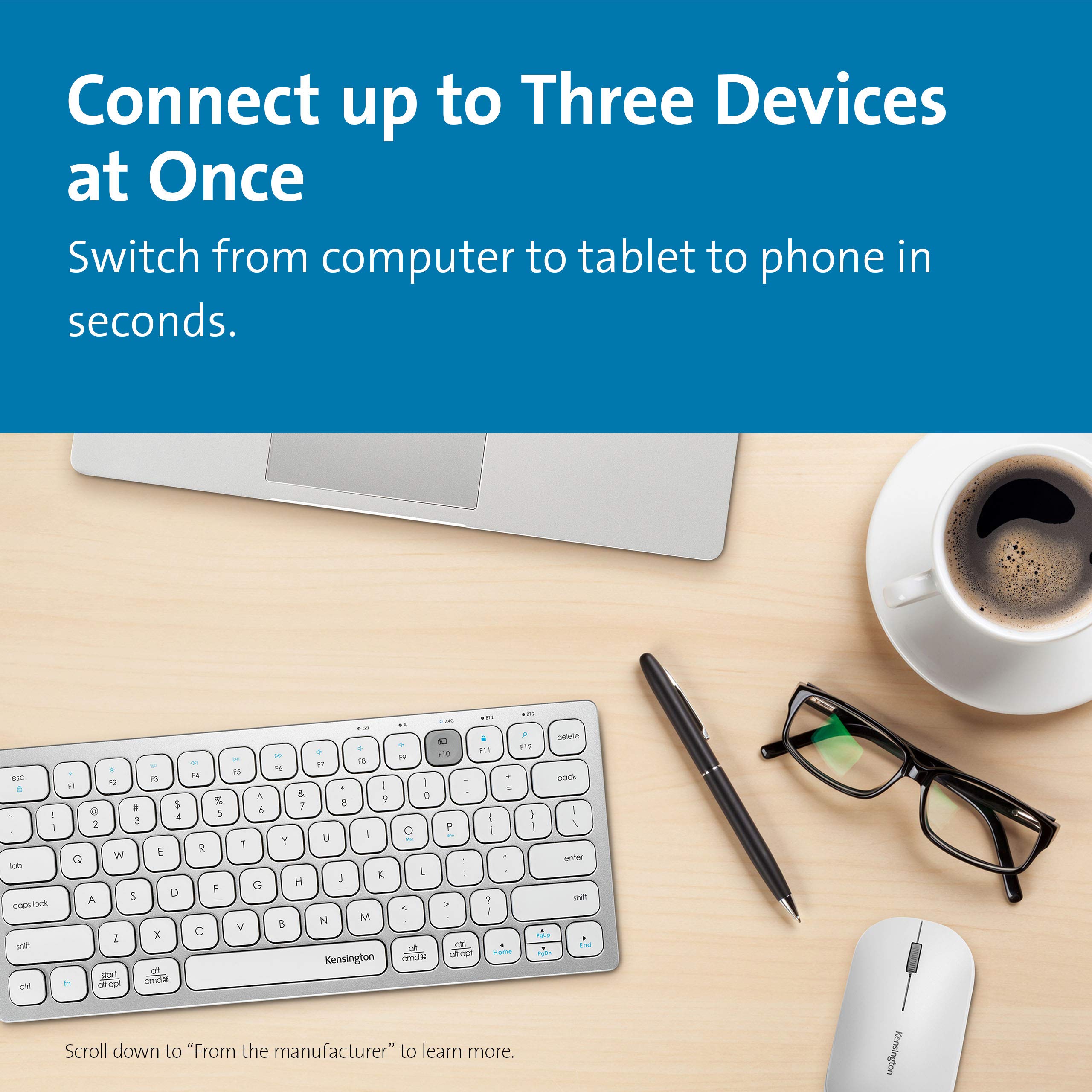 Kensington Multi-Device Dual Wireless Compact Keyboard - Silver (K75504Us)