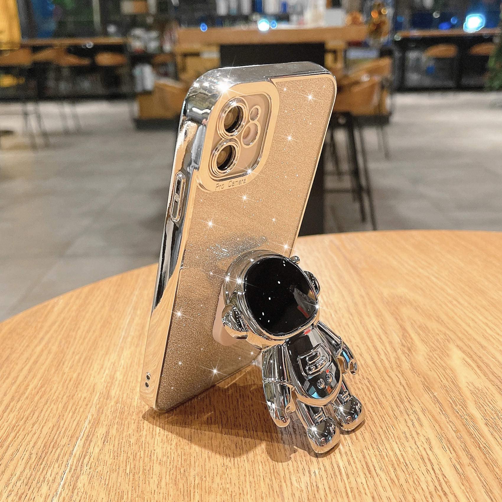 MGQILING iPhone 11 Bling Astronaut Hidden Stand Glitter Phone Case TPU Silver