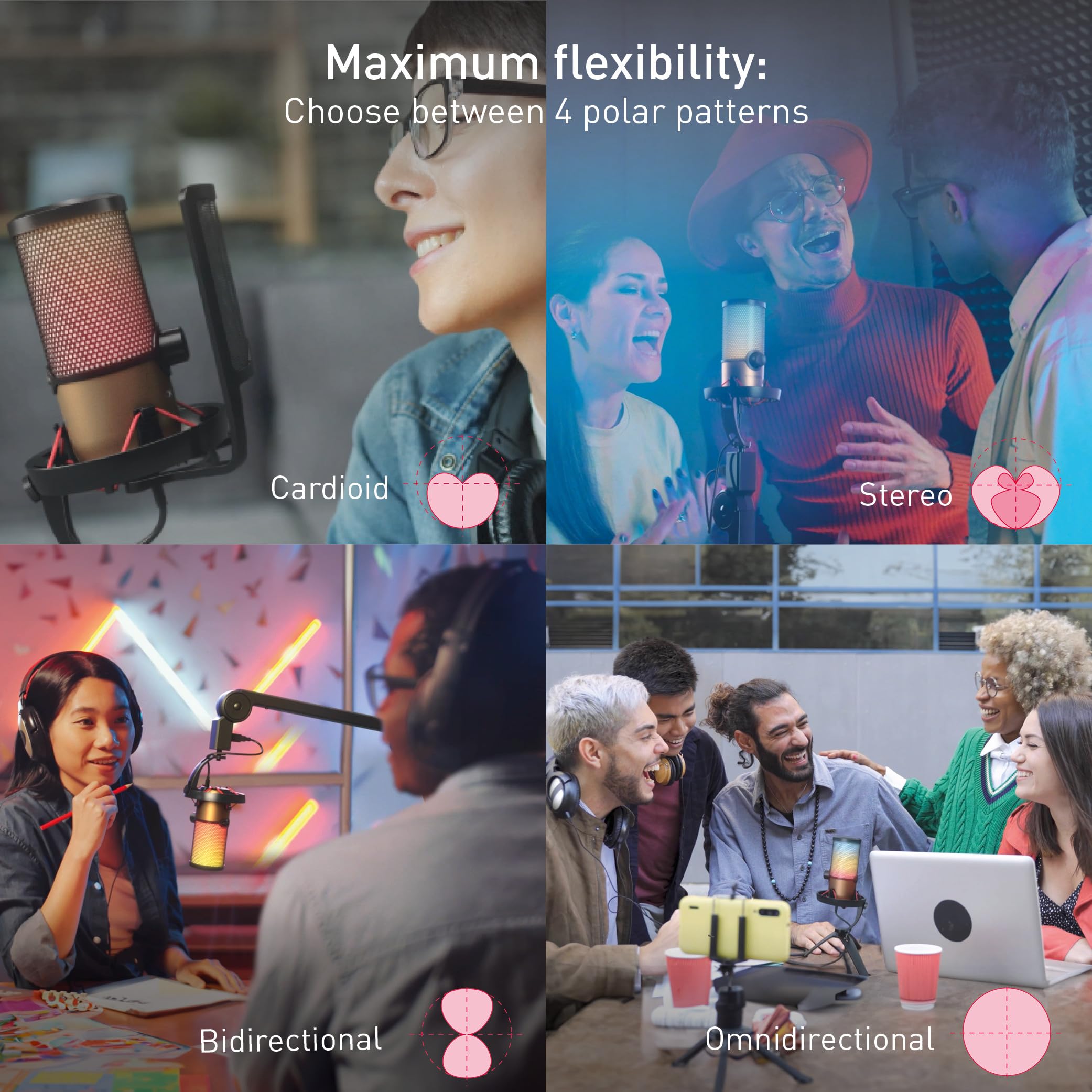 Cherry Um 9.0 Pro Rgb, Usb Microphone With Rgb Lighting, For Gaming, Streaming, Asmr, 4 Directional Patterns, Compatible With Pc