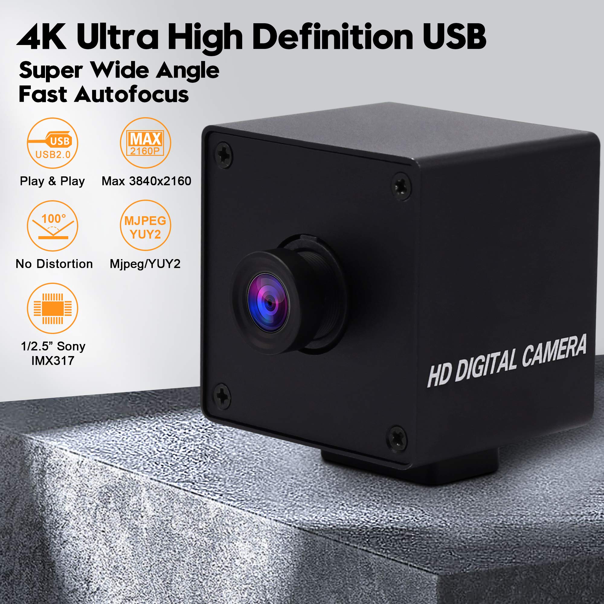 Svpro 4K Usb Camera Autofocus Video Camera Uhd 3840X2160 With Metal Box For Pro Streaming/Online Course/Industrial Use,100 Degre