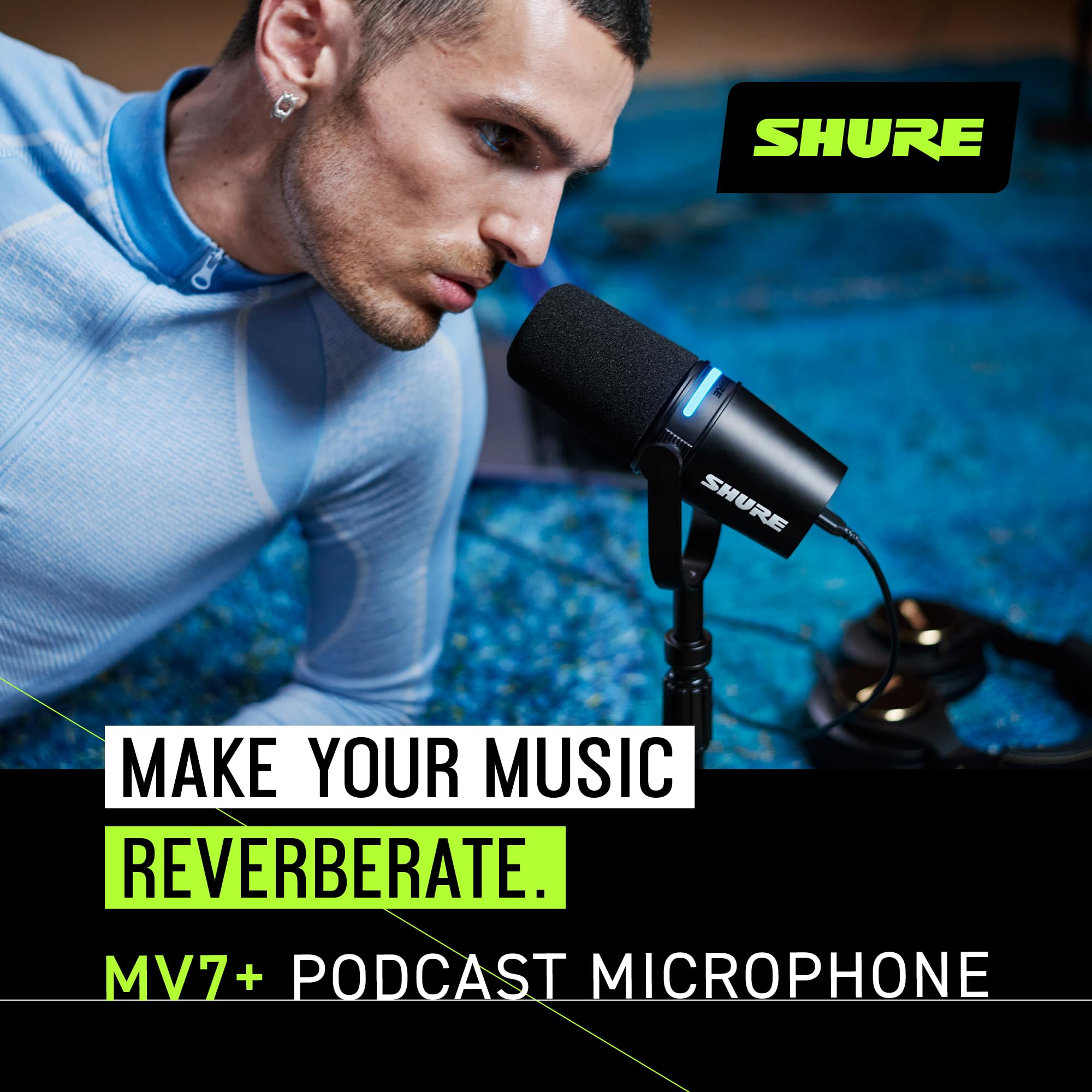 Shure Mv7+ Podcast Dynamic Microphone With Stand. Obs Certified, Enhanced Audio, Led Touch Panel, Usb C & Xlr Outputs, Auto Leve