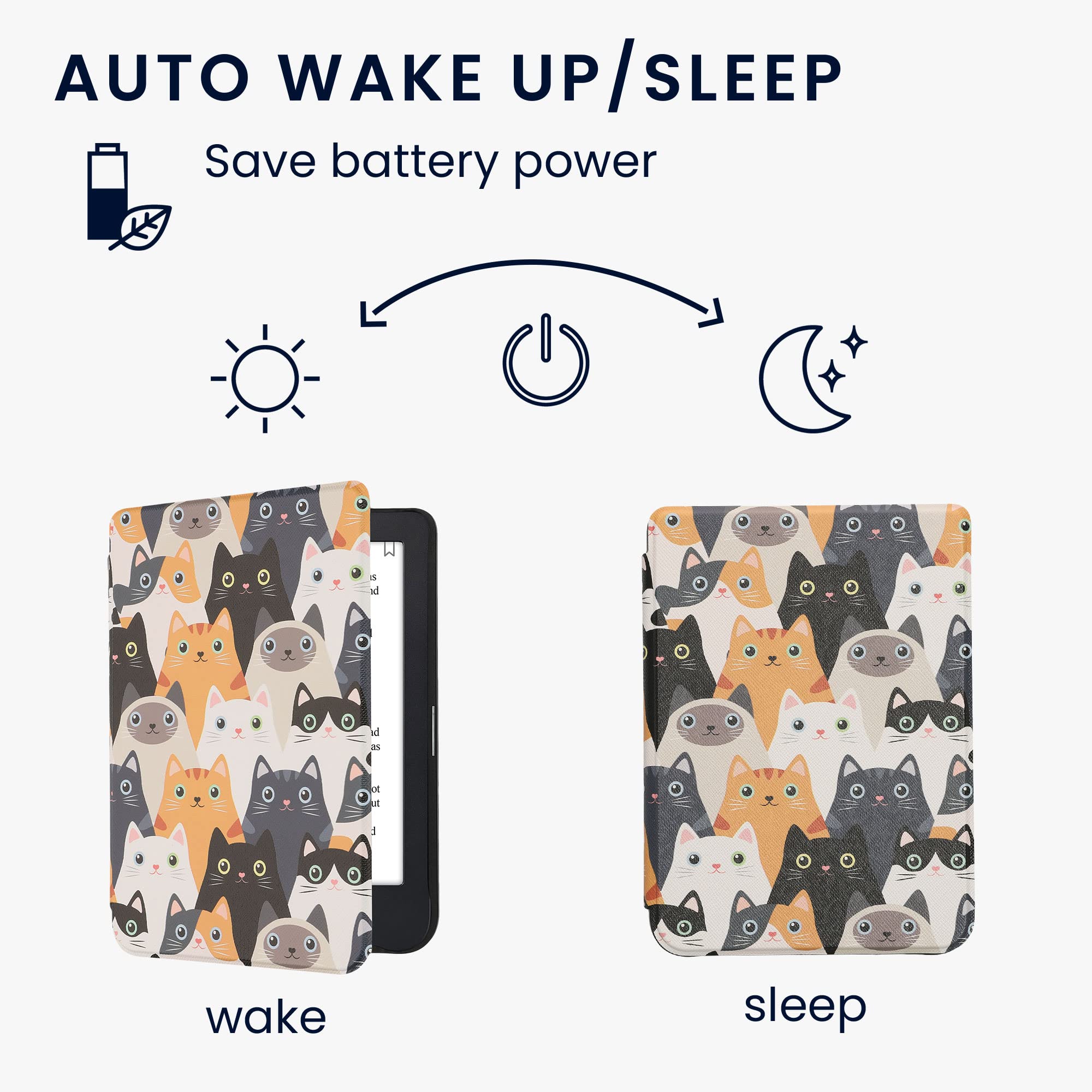 Kwmobile Case Compatible With Kobo Clara 2E / Tolino Shine 4 Case   Ereader Cover   Cats Orange/Black/White