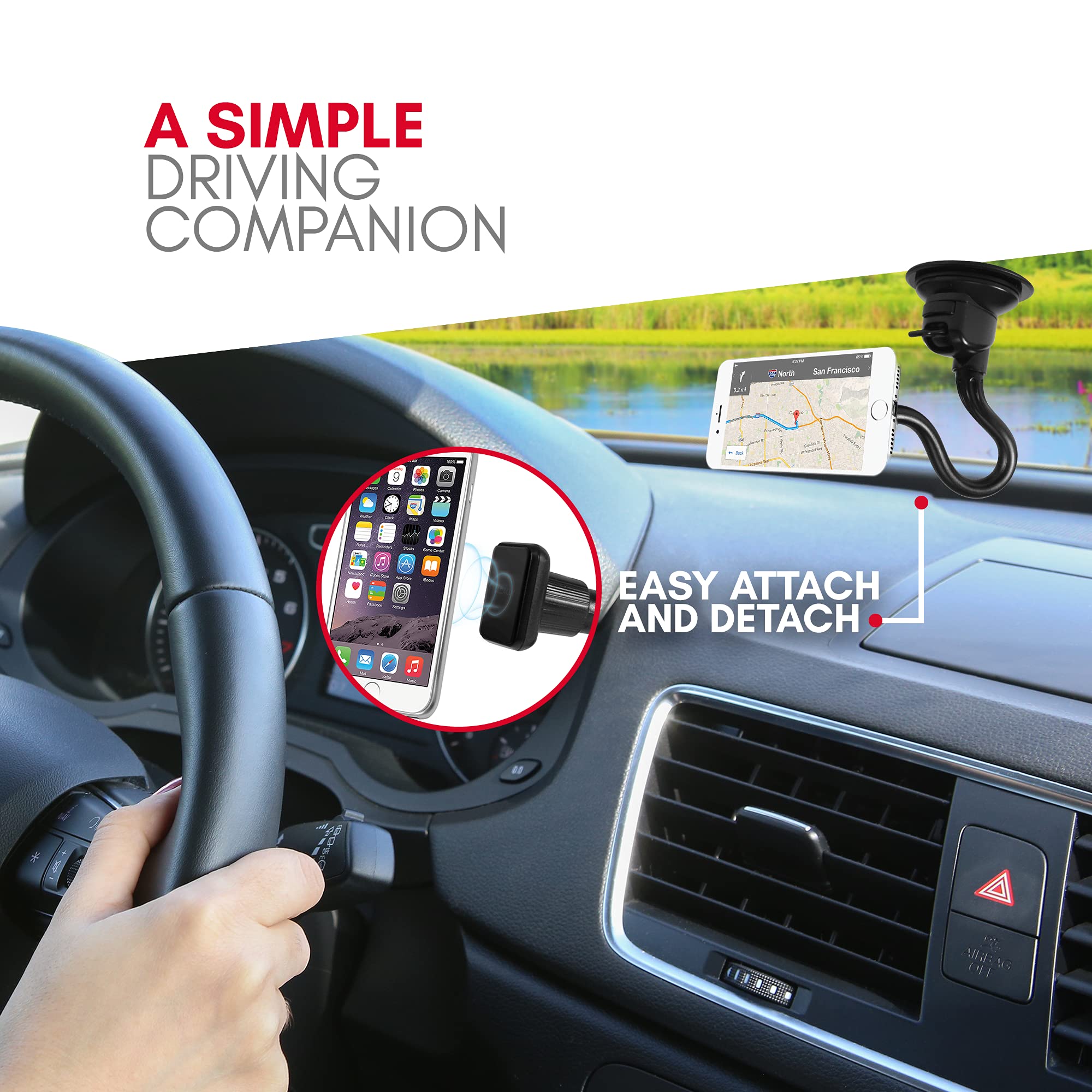 Macally Windshield Phone Mount For Car Magnetic   Suction Cup Window Mount Phone Holder With 12'' Long Gooseneck Arm & Super Str