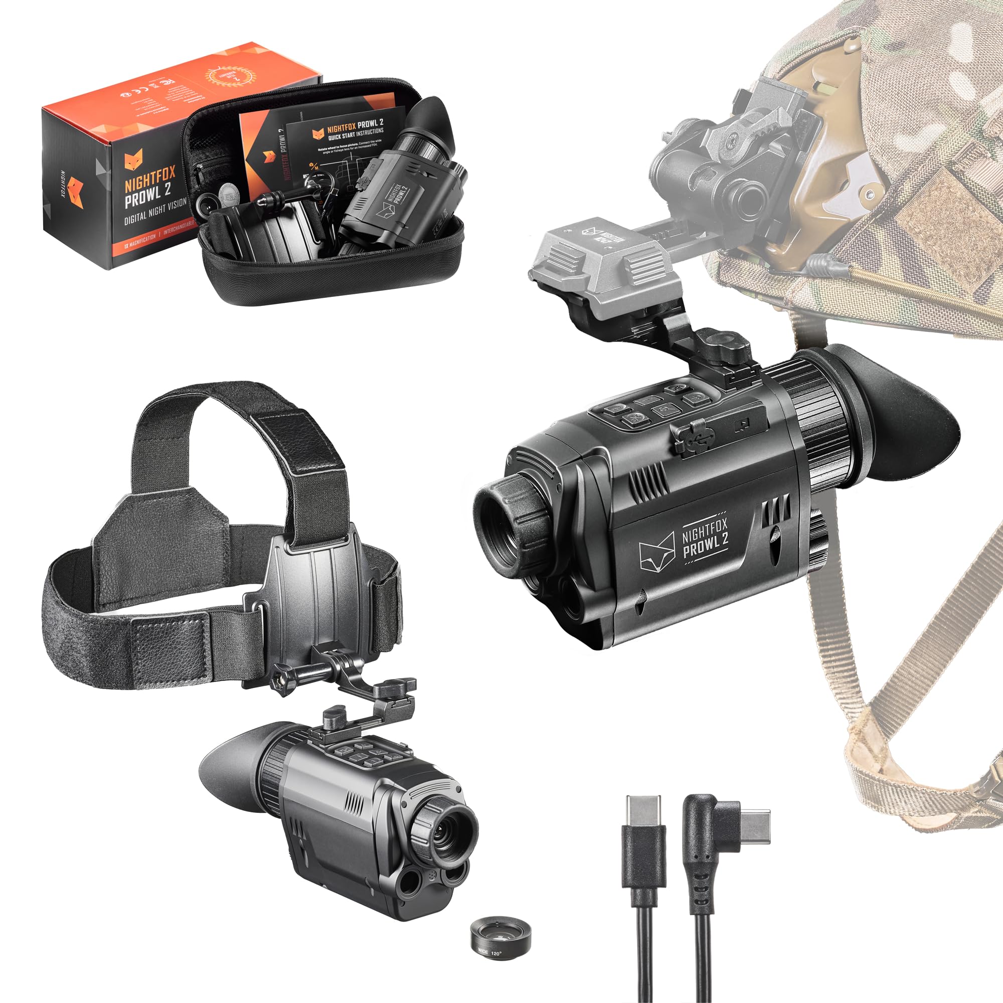 Nightfox Prowl 2 Night Vision Goggles, Infrared Night Vision Monocular, Wide Angle Lenses, Up to 105 FOV, Covert 940nm IR, 32GB 