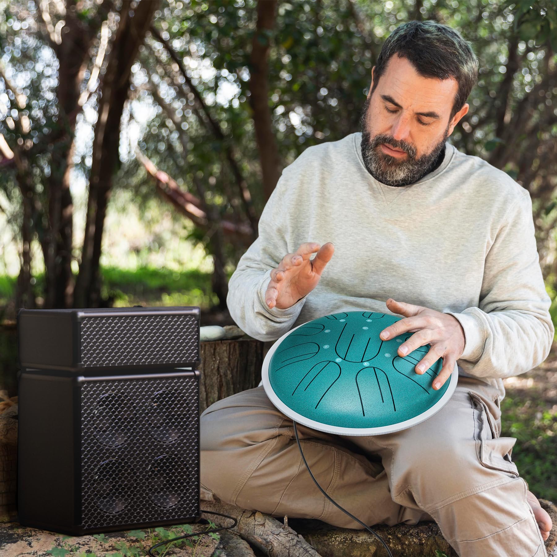 Steel Tongue Drum Electroacoustic, 10 Inch 10 Notes Steel Hanpan Tongue Drum, G Major Tongue Drum, Steel Handpan Drums Mallets A