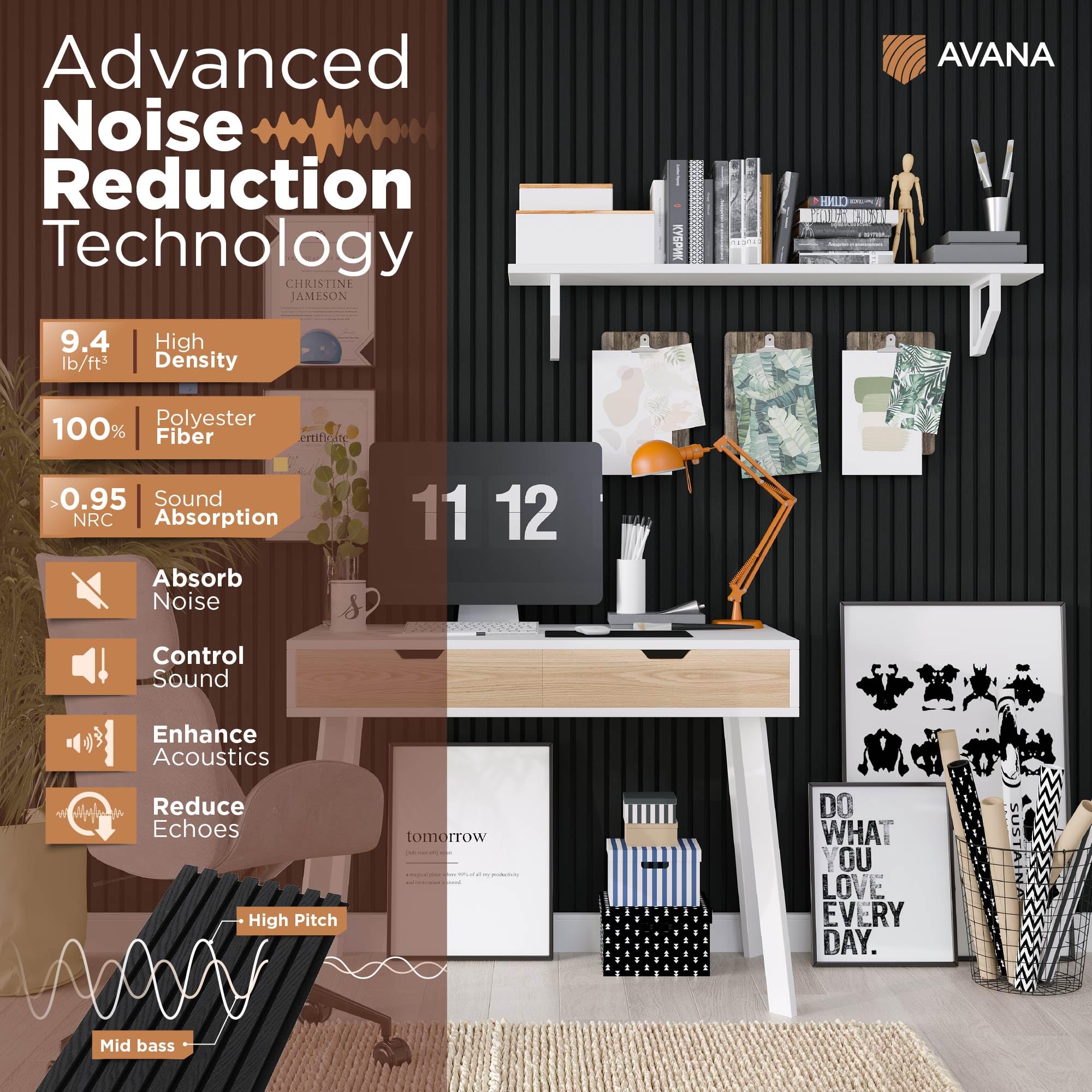 Avana Acoustic Wood Wall Panels   47.2 X 12.6 Inch Black Oak Acoustic Panels 1 Pc   Wall Panels For Interior Wall Decor For Home