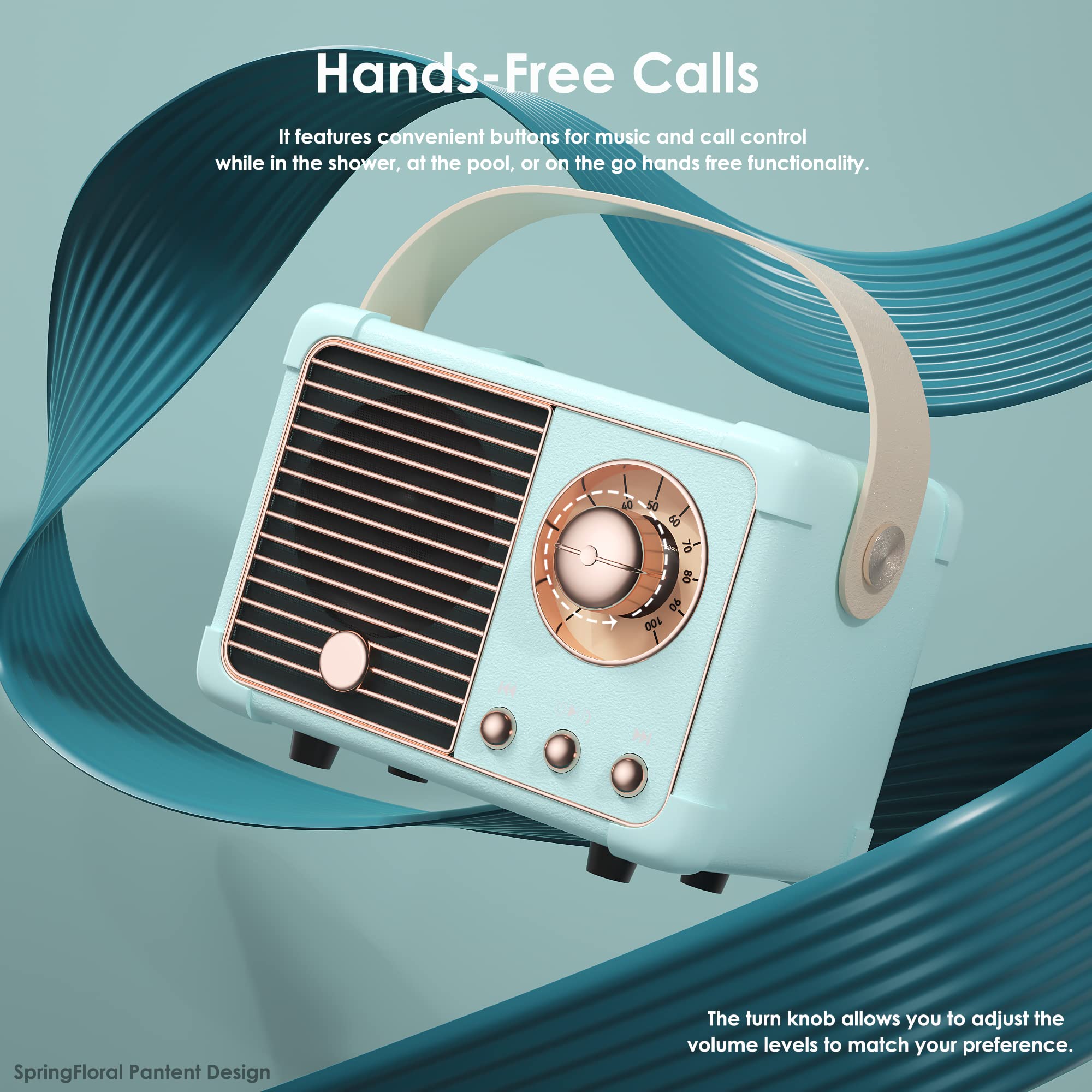 SpringFlora Retro Wireless Bluetooth Speaker HM11 Hands-Free Call Plastic Sky Blue