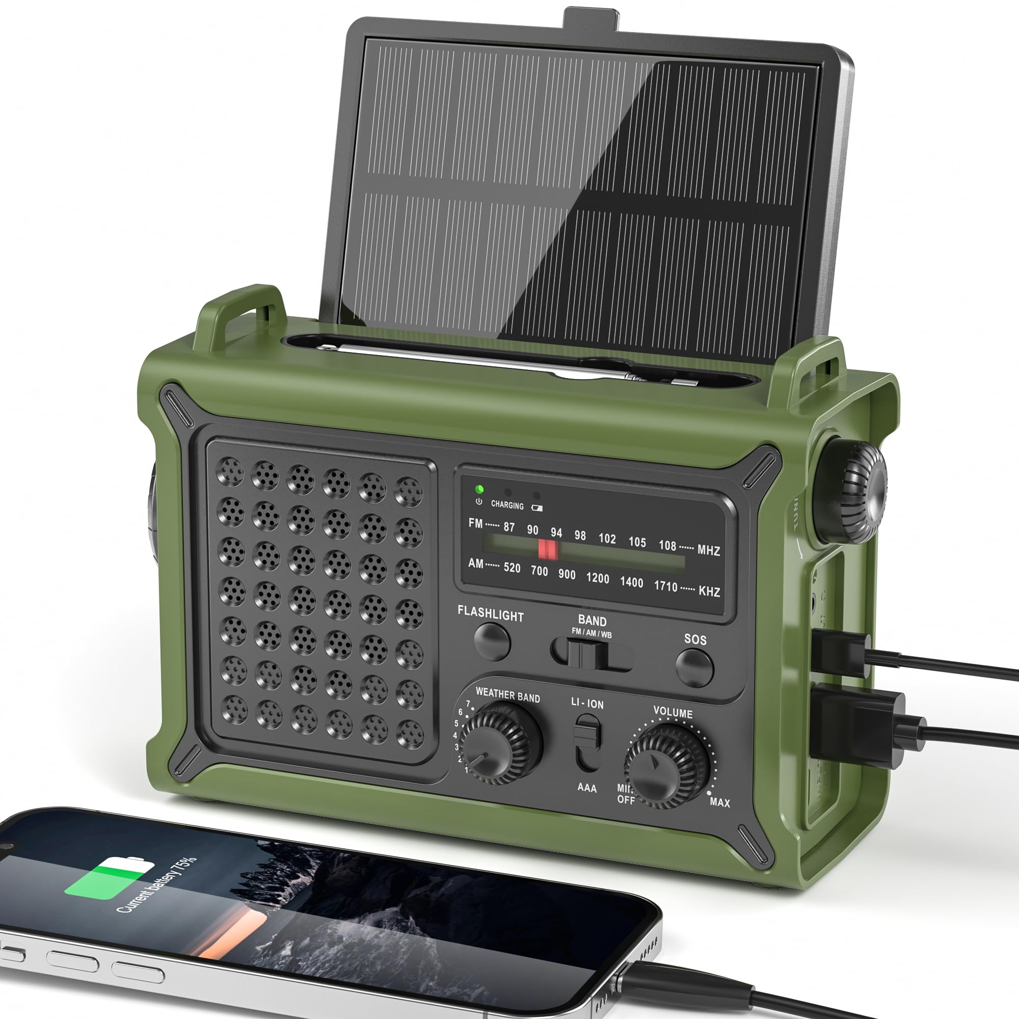 Mesqool Emergency Weather Radio NOAA Alert with Battery Backup 12000mAh Hand Crank Solar, Radios Portable AM FM LED Flashlight C
