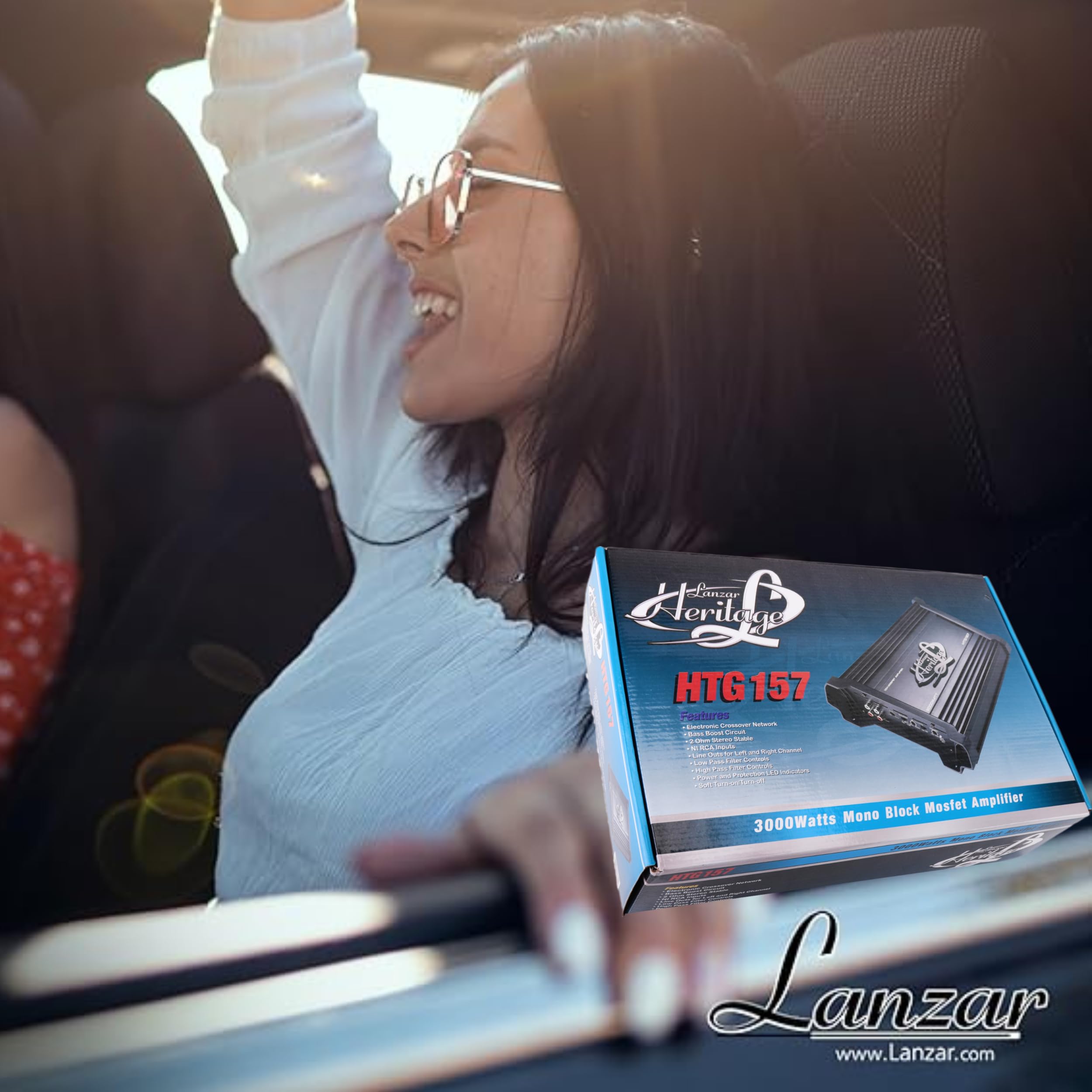 Lanzar HTG157 3000W Monoblock Car Audio Amplifier, 2 Ohm, Black, Bass Boost, RCA Input