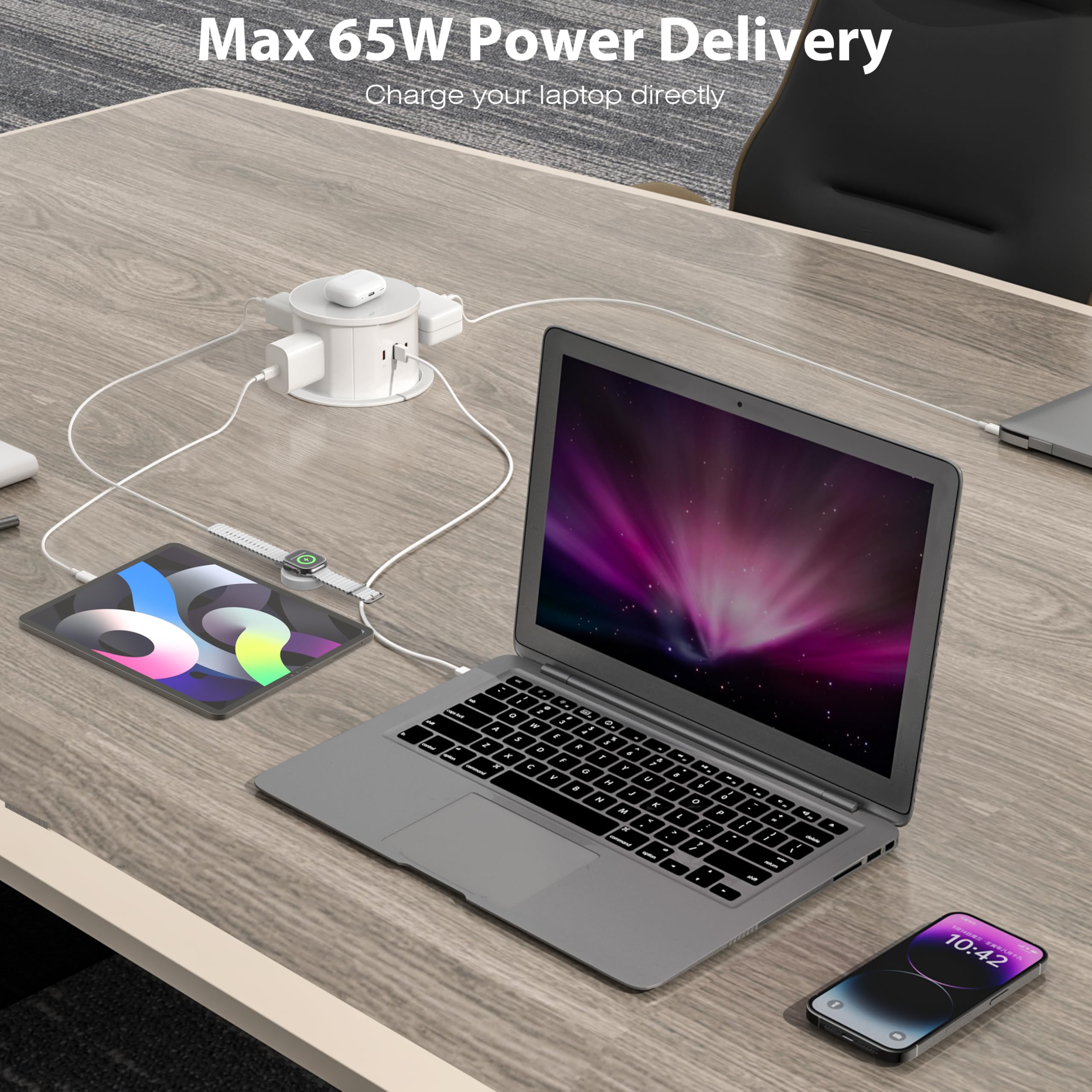 Annquan 20 Amp Pop Up Countertop Outlet With 15W Wireless Charger,Max 65W Power Delivery,4.75 Pop Up Electrical Outlet With 3 Ou