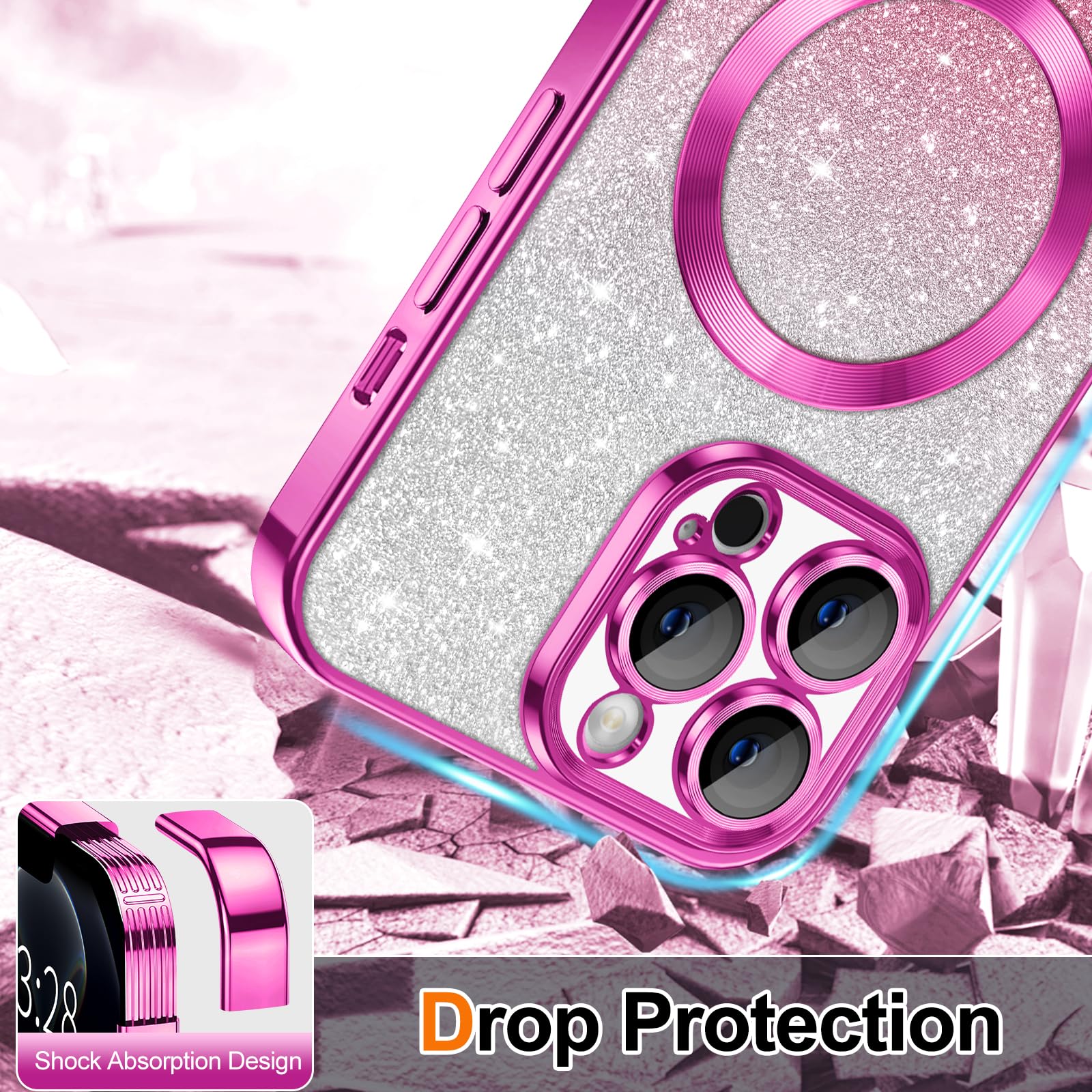 Hython For Iphone 12 Pro Max Case Clear Magnetic Glitter Phone Cases [Compatible With Magsafe] Full Camera Lens Protector Slim G