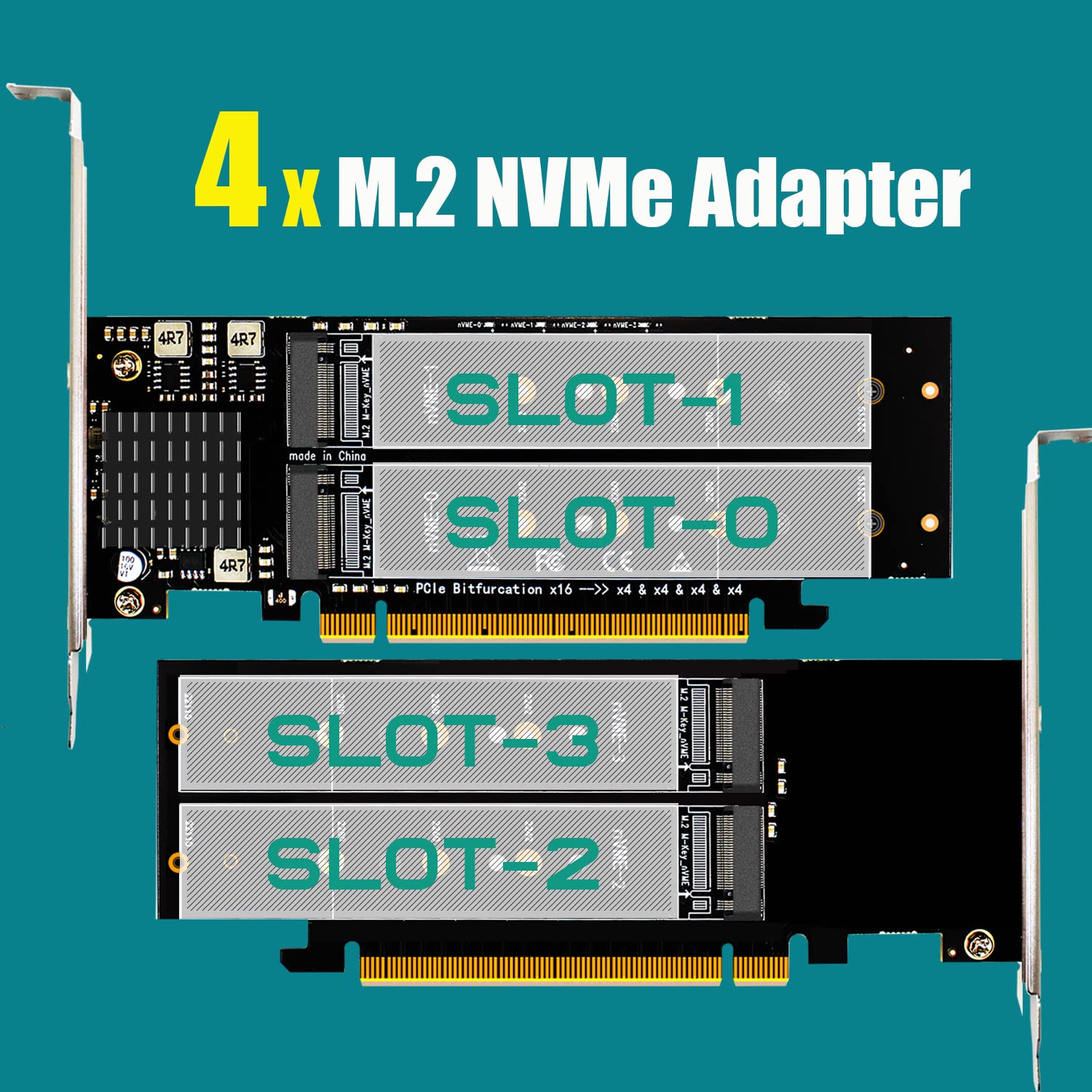 Glotrends Pa41 Quad M.2 Nvme To Pcie 4.0 X16 Adapter Without Pcie Bifurcation Function, Support 22110/2280/2260/2242/2230 Size (