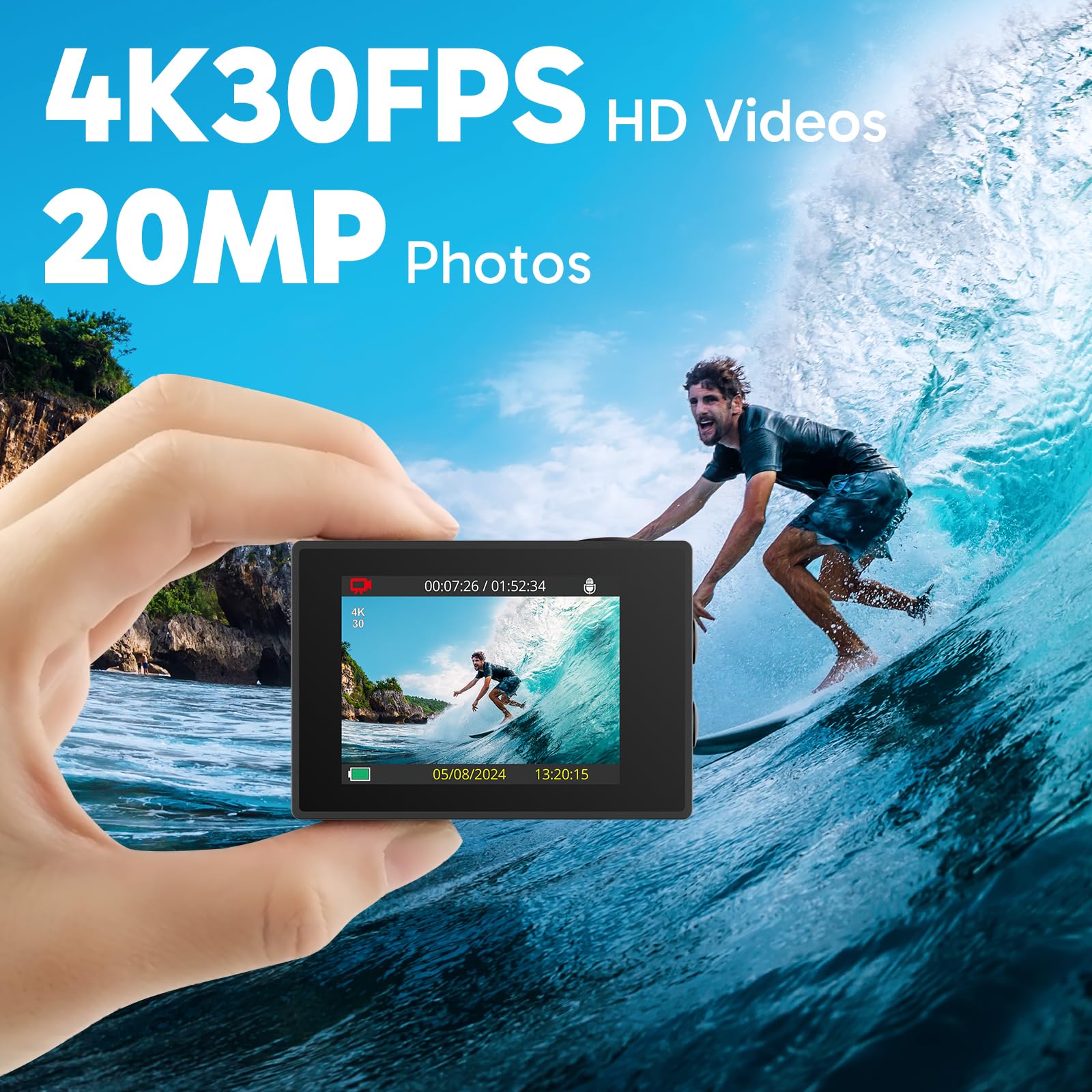 Akaso Ek7000 4K30Fps 20Mp Wifi Action Camera With Eis Ultra Hd Underwater Camera 131Ft Waterproof Camera Remote Control 4X Zoom