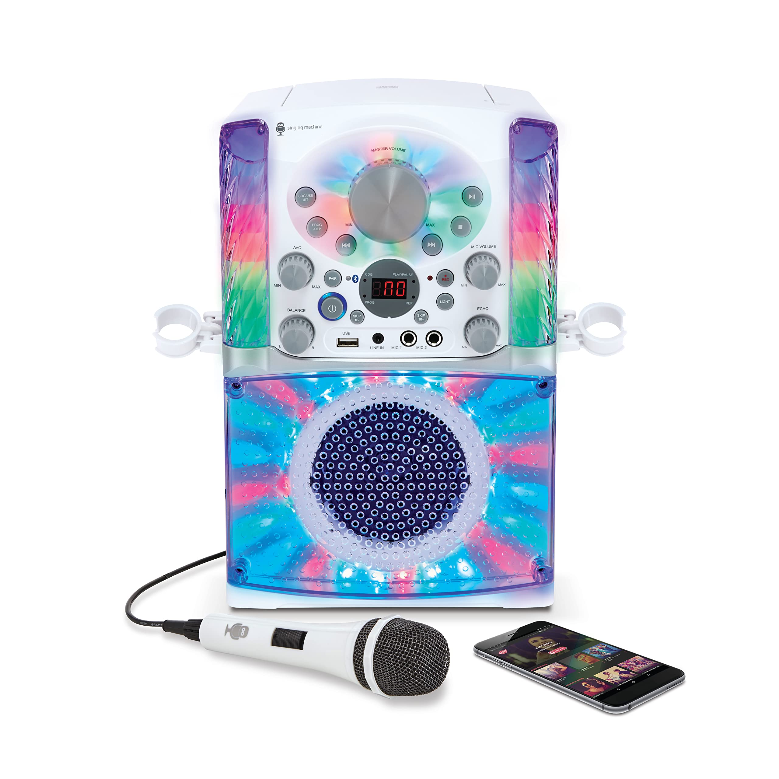 Singing Machine Sml625Btwd Karaoke Machine, Portable Bluetooth Cd+G Karaoke System, White