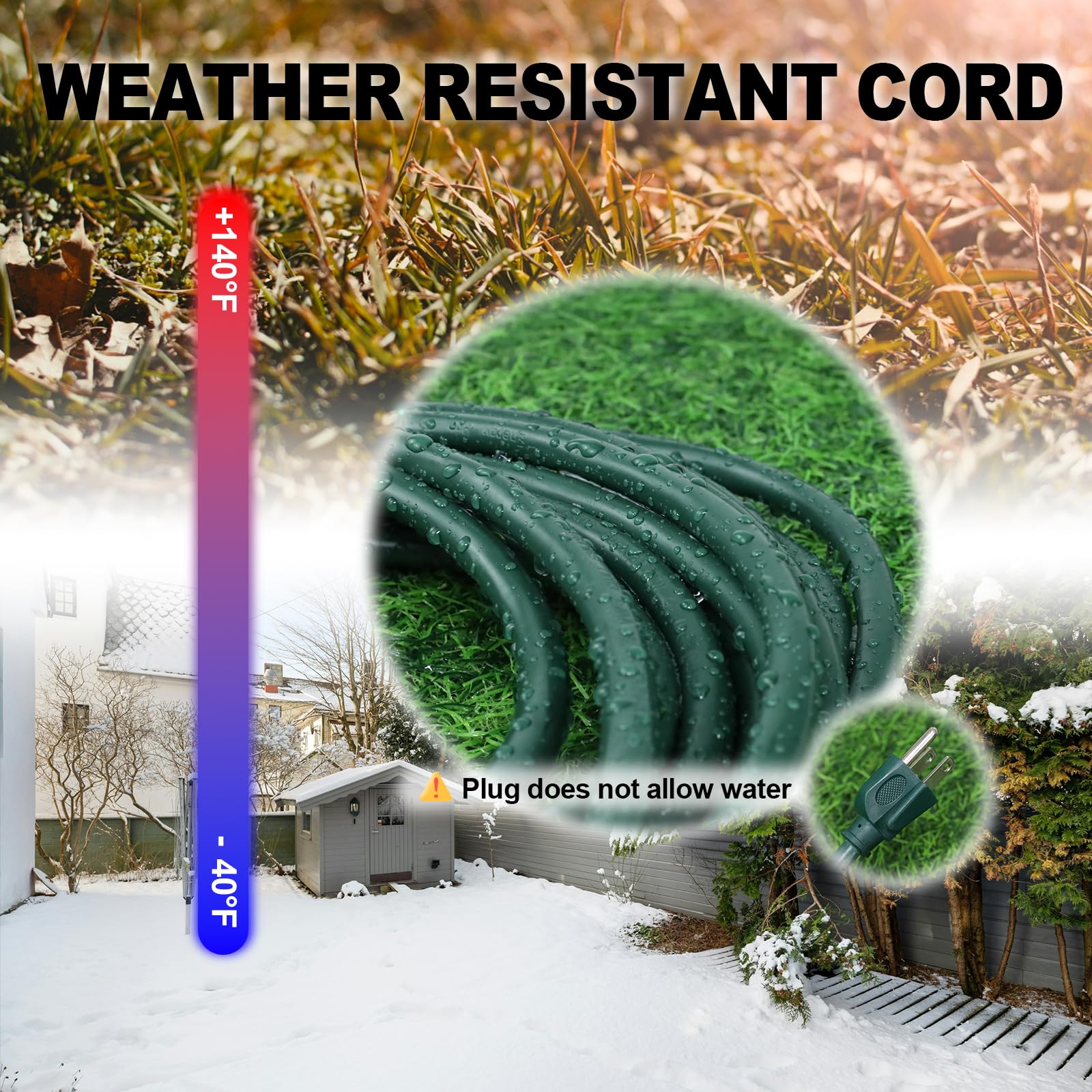 Ep 15Ft Green Outdoor Extension Cord, 16/3 Sjtw Heavy Duty Waterproof, 3 Prong Grounded Plug, 13A 1625W 16Awg, Cold Resistant Fl
