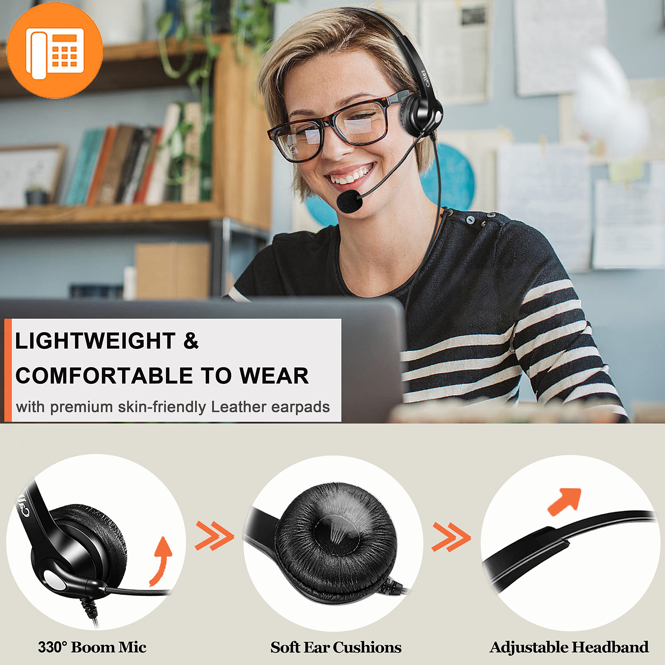 Phone Headset With Microphone Noise Cancelling, Call Center Telephone Headset With Rj9 Jack, Work For Avaya 1408 9508 1416 Shore