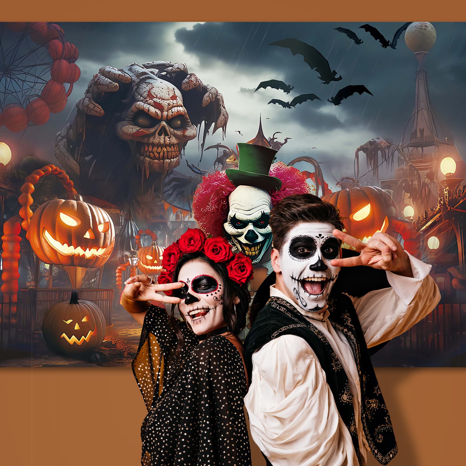 Horror Circus Halloween Backdrop,7X5Ft | Halloween Clown Backdrop Halloween Scary Clown Banner Evil Clown Backdrop Creepy Scary