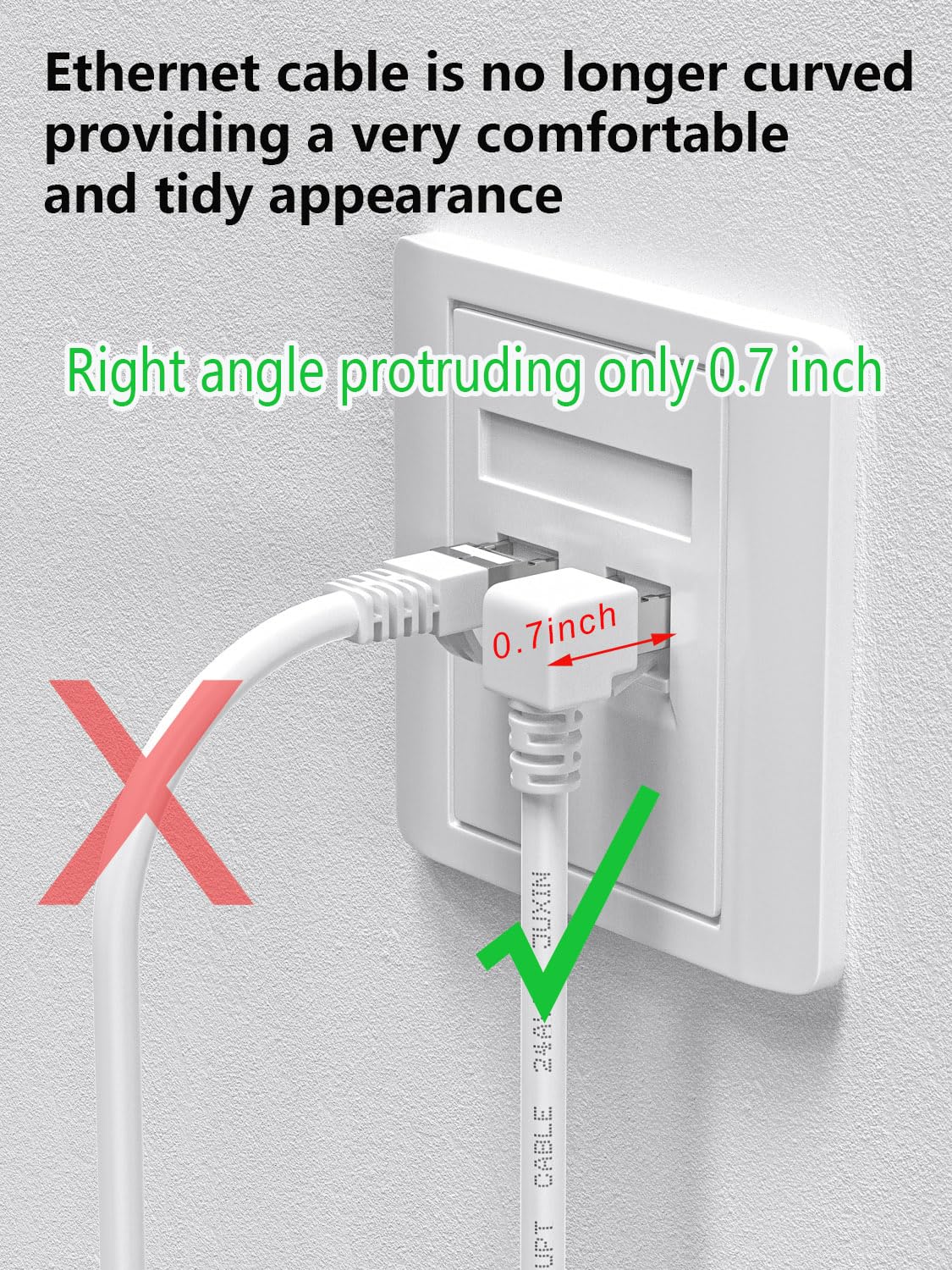 Juxinice 2Pack Cat6 Ethernet Cable 90 Degree White Donw Angle 16Ft