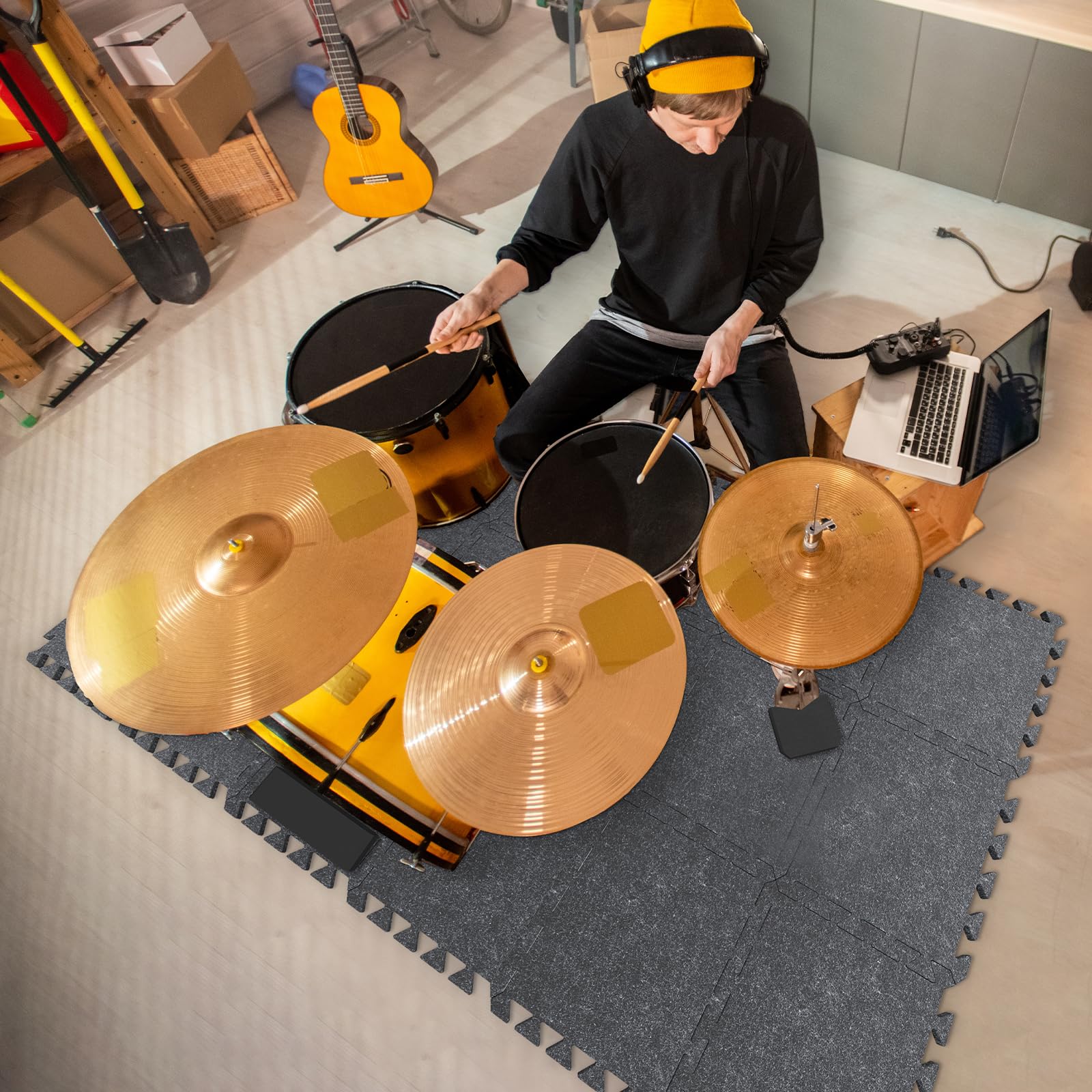 Tonor Drum Mat Set, 18Pcs, Each 15.8 X 11.8 X 0.35, Soundproof Carpet With Non-Slip Bottom, Thick Sound Absorbing Panel Fo