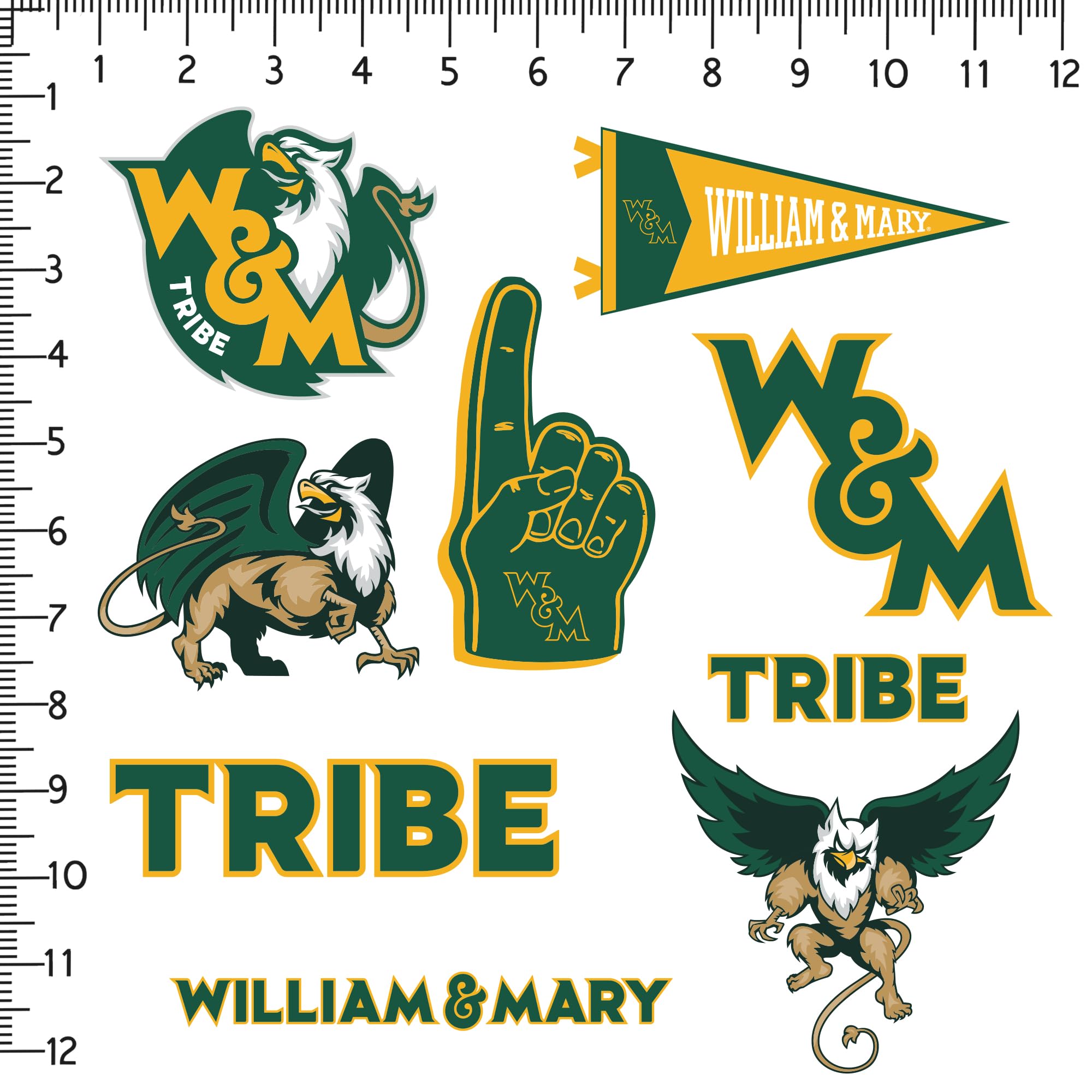 College Of William And Mary 9Ct Vinyl Large Deluxe Stickers Variety Pack   Laptop, Water Bottle, Scrapbooking, Tablet, Skateboar
