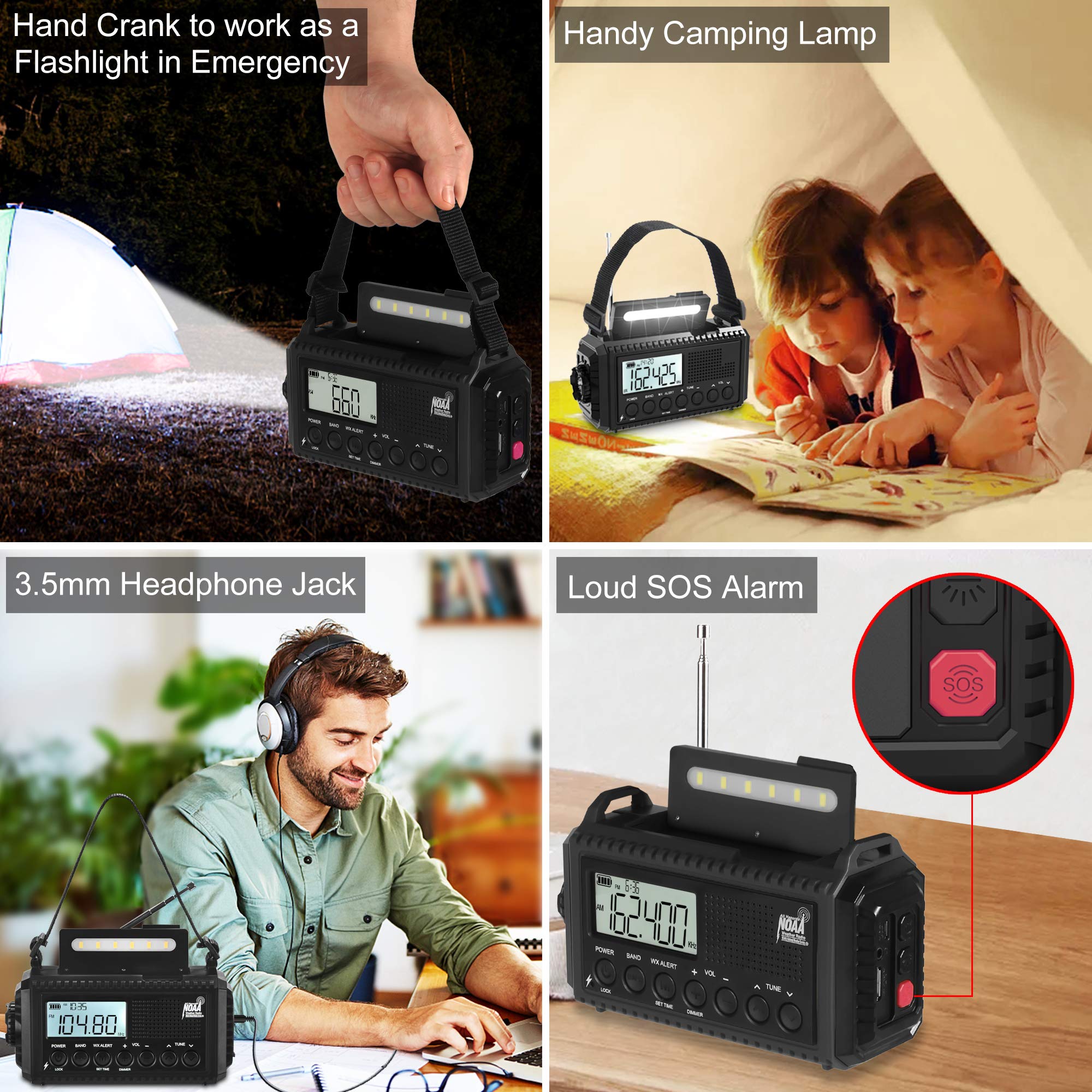 Auto Noaa Digital 5000 Weather Radio With Backlit Lcd Screen, 5 Way Powered Solar Hand Crank Portable Am/Fm/Shortwave Emergency