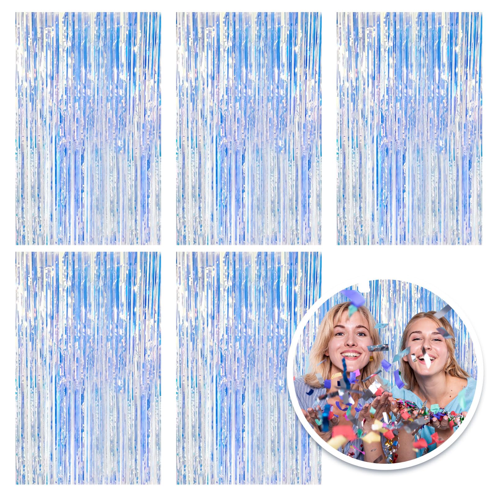 5 Pack Foil Curtain Backdrop Iridescent Metallic Tinsel Foil Fringe Curtains Photo Booth Props For Birthday Wedding Engagement B