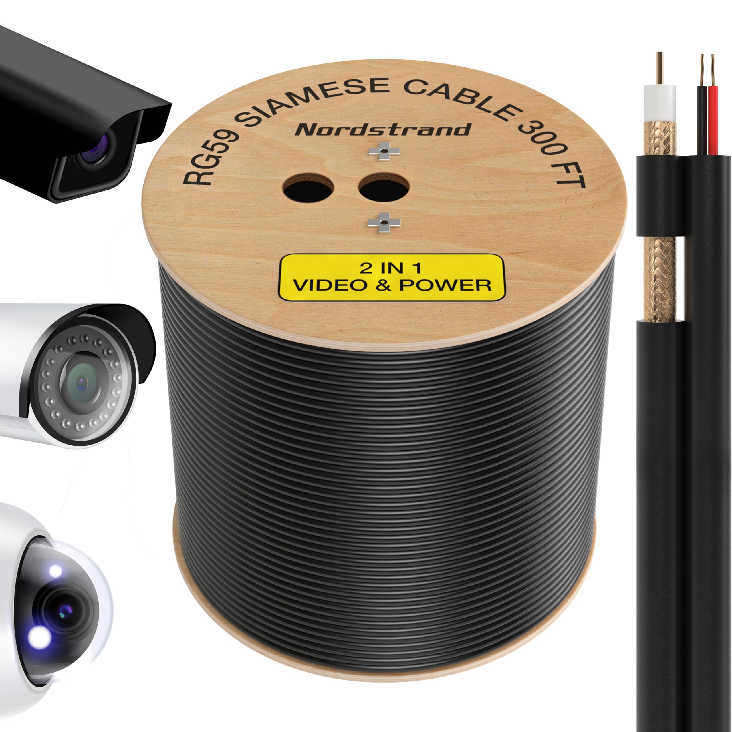 Rg59 Siamese Cable 300Ft   Coaxial Cctv Video & Power Cable   Combo Coax 20Awg Security Camera Wire   Direct Burial   Outdoor &